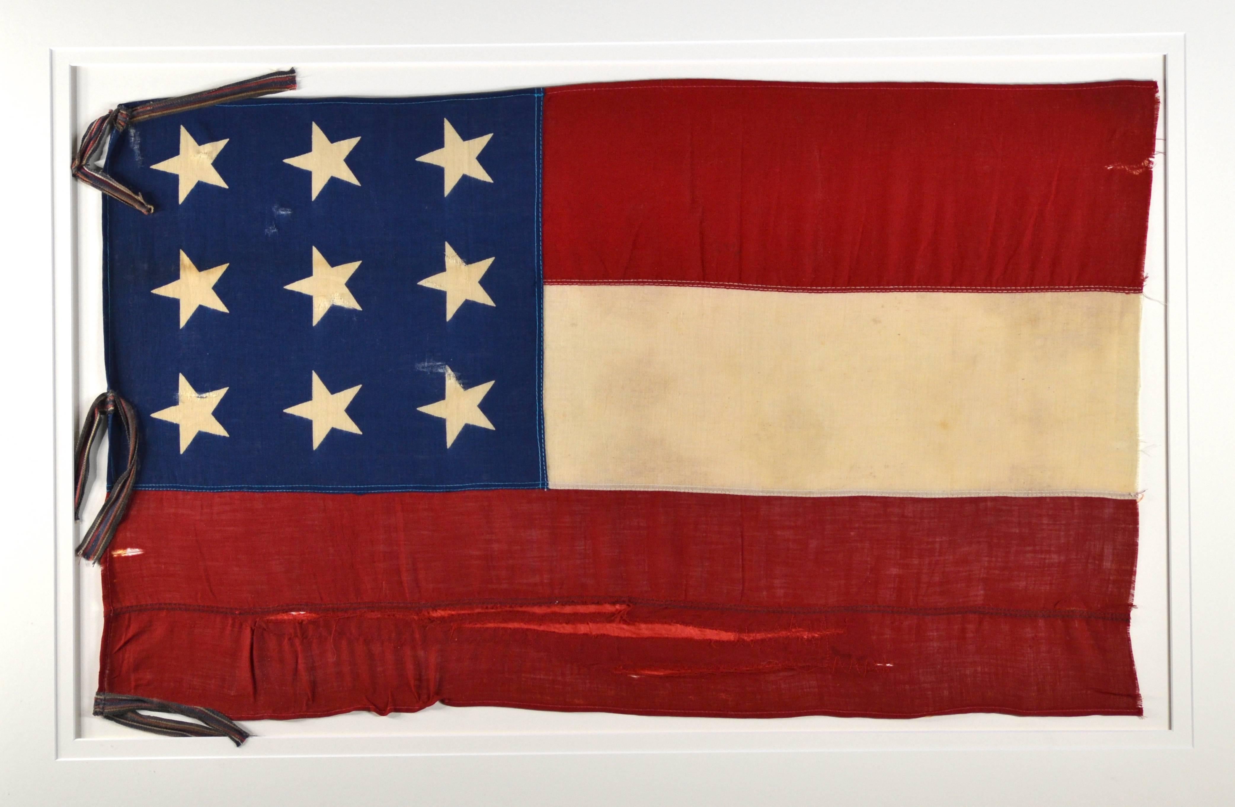 Rare nine star National flag banner from UCV. The UCV was the largest Civil War veterans organization founded around 1875 to help the Confederate Civil War veterans recover from the war. They provided, food, medical attention and support. This