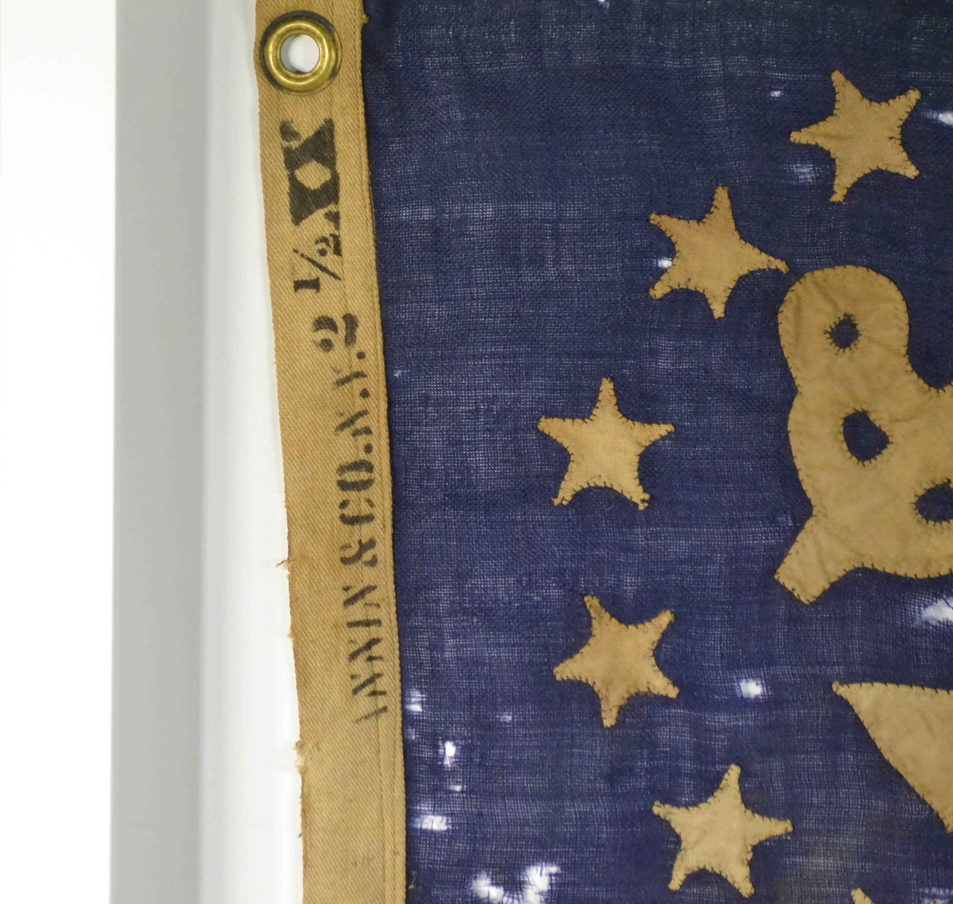 Antique 13 Star Yacht Flag In Distressed Condition For Sale In Acworth, GA