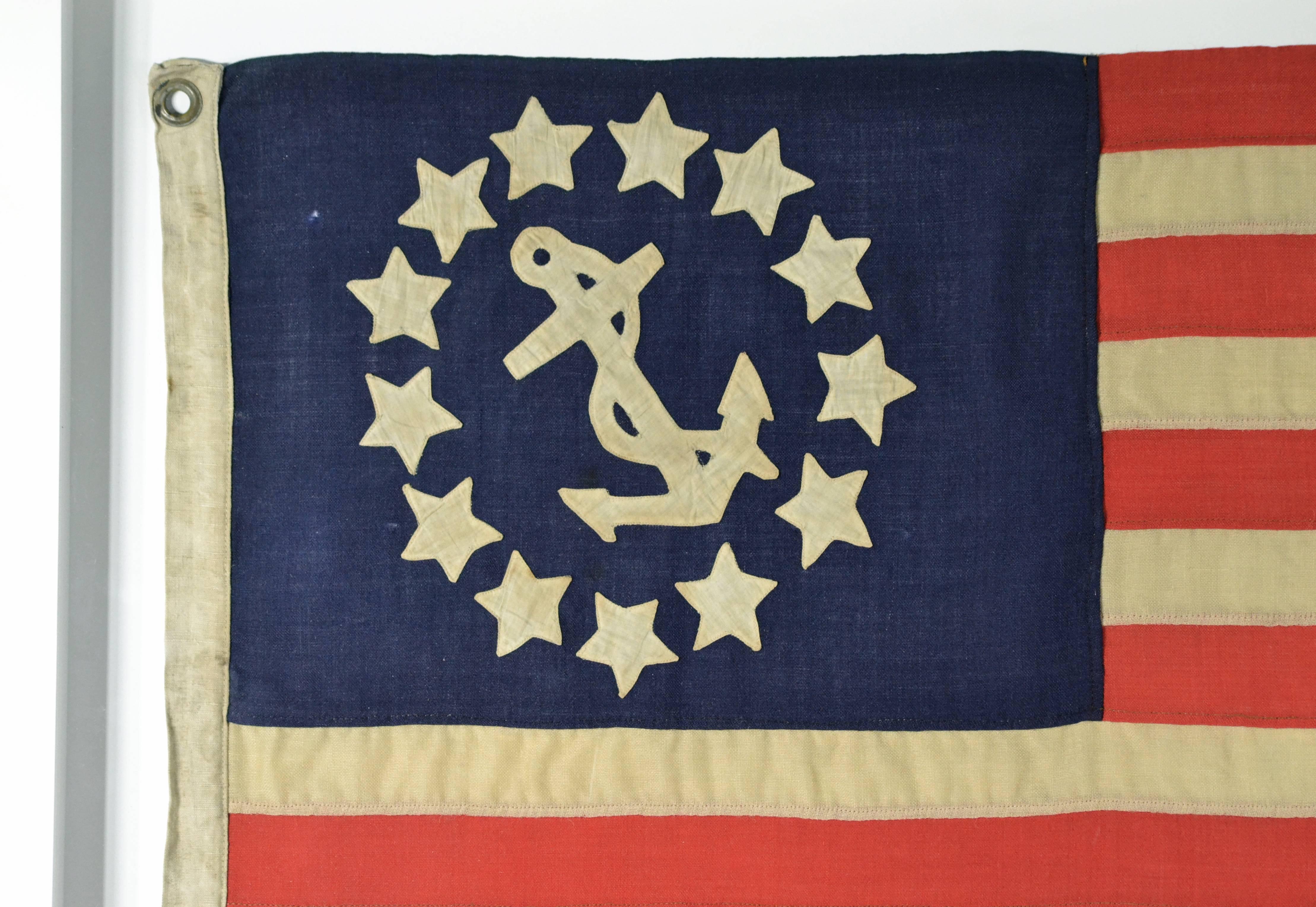 American Classical Antique Boat Yacht Flag, Nautical, Hand Sewn For Sale