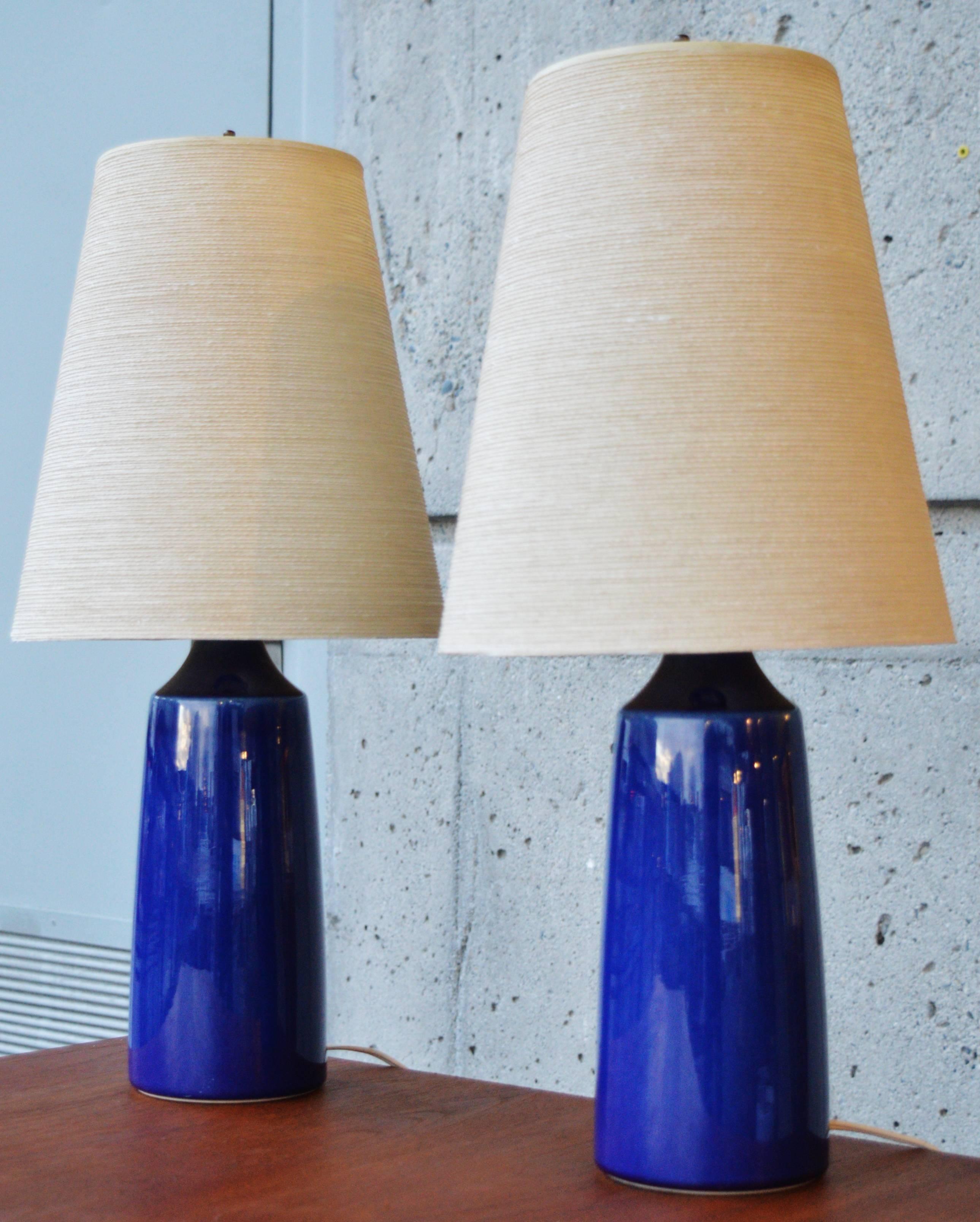 Scandinavian Modern Hot Pair Cobalt Blue Lotte Lamps Original Shades