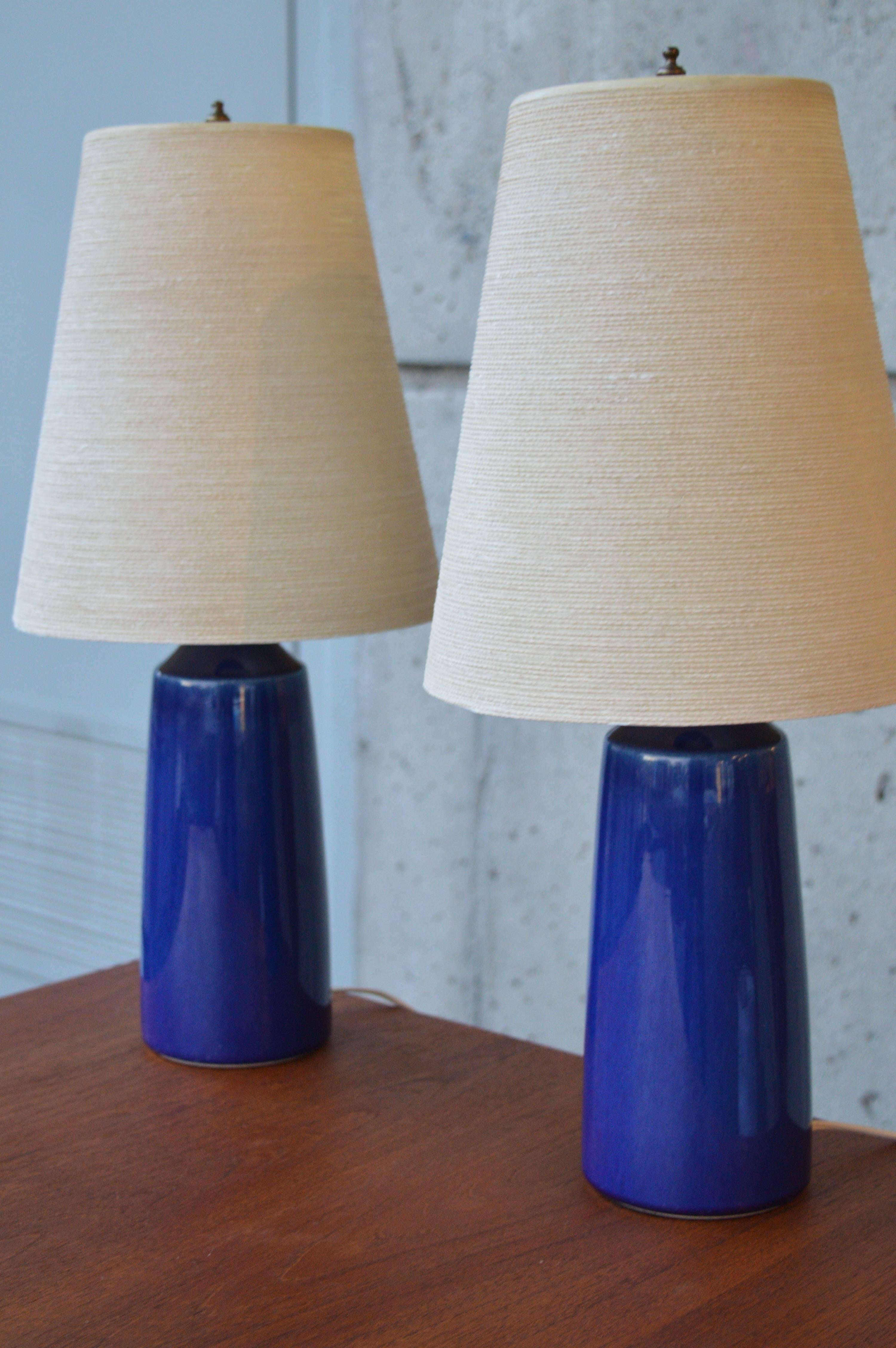 Glazed Hot Pair Cobalt Blue Lotte Lamps Original Shades