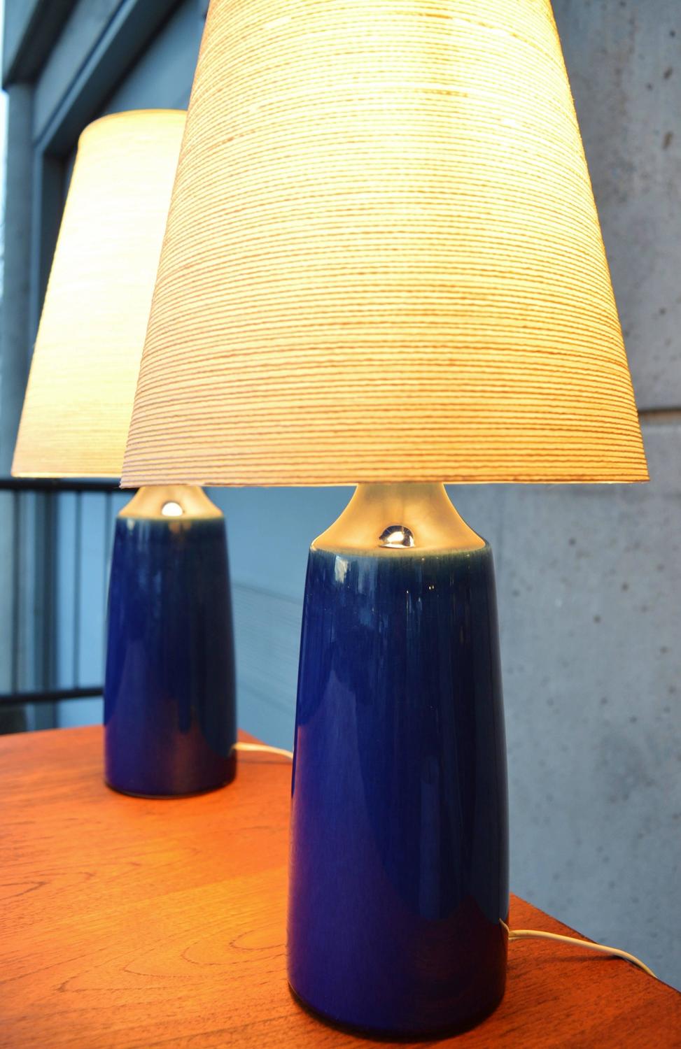 Hot Pair Cobalt Blue Lotte Lamps Original Shades at 1stdibs
