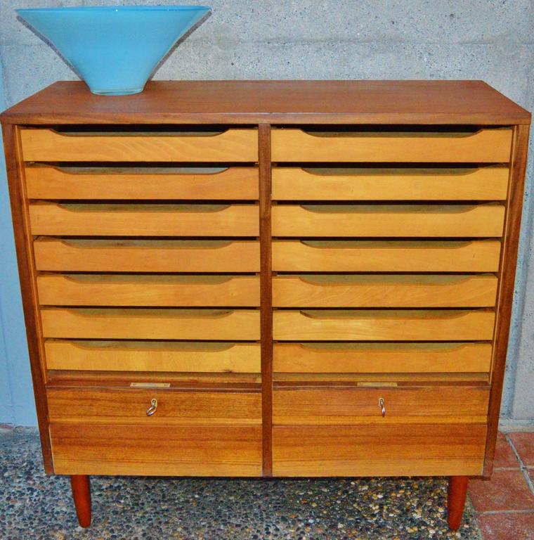 Teak Tambour Door Flat File Storage at 1stDibs