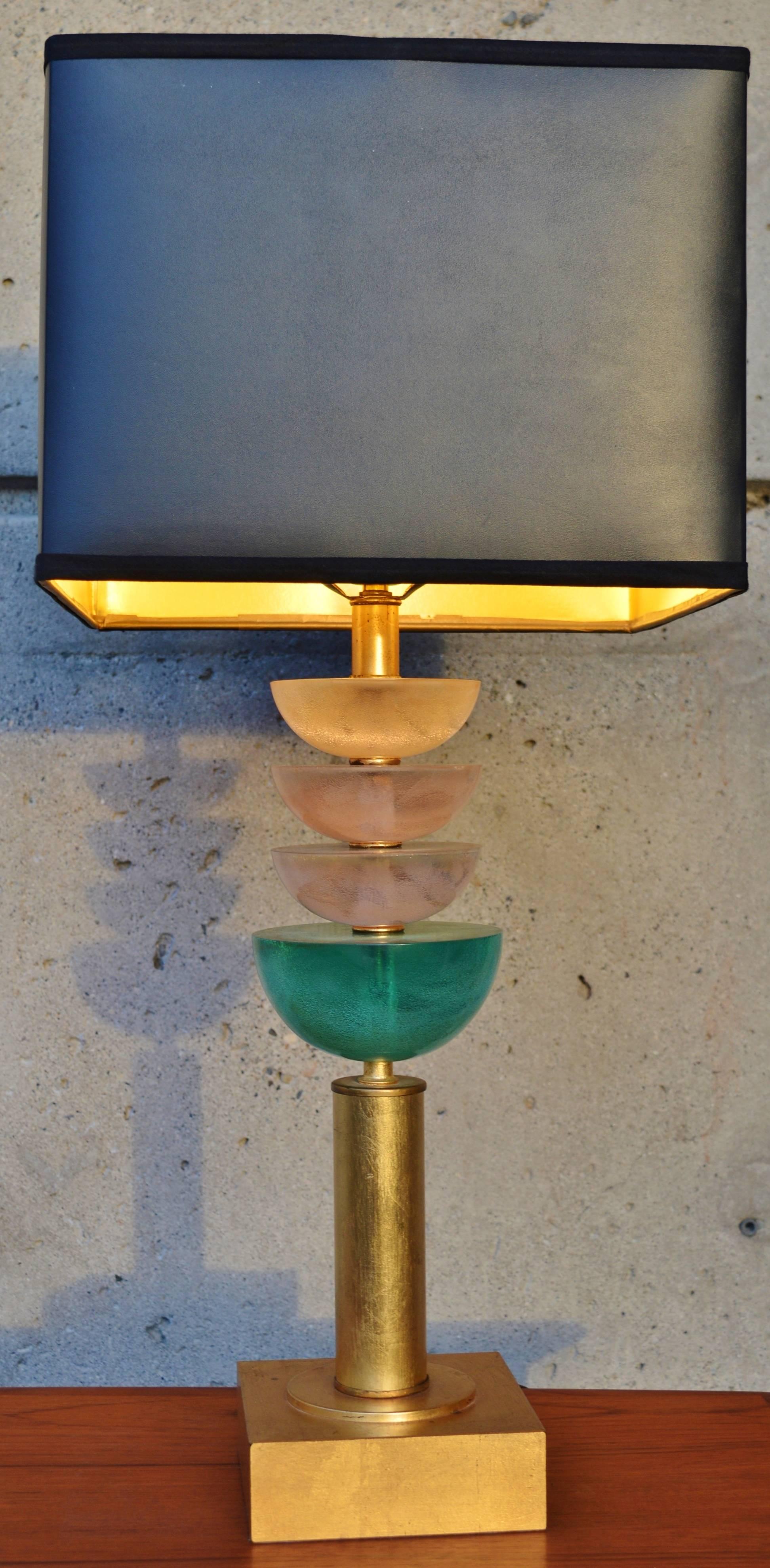 Unknown Striking Stacked Lucite and Gold Gilt Lamp, Hollywood Regency