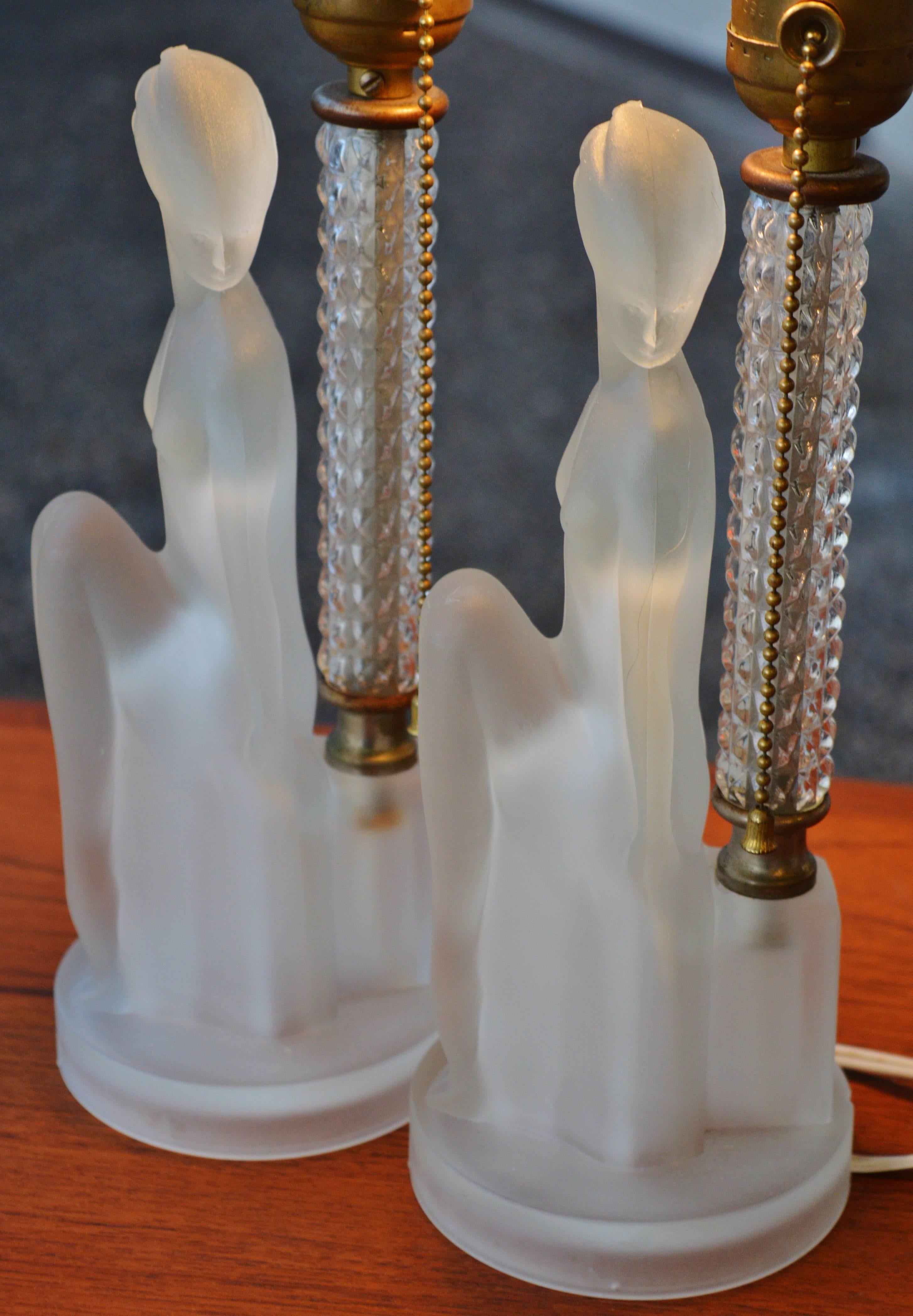 Pair Art Deco Nude Figure Lamps In Excellent Condition For Sale In New Westminster, British Columbia