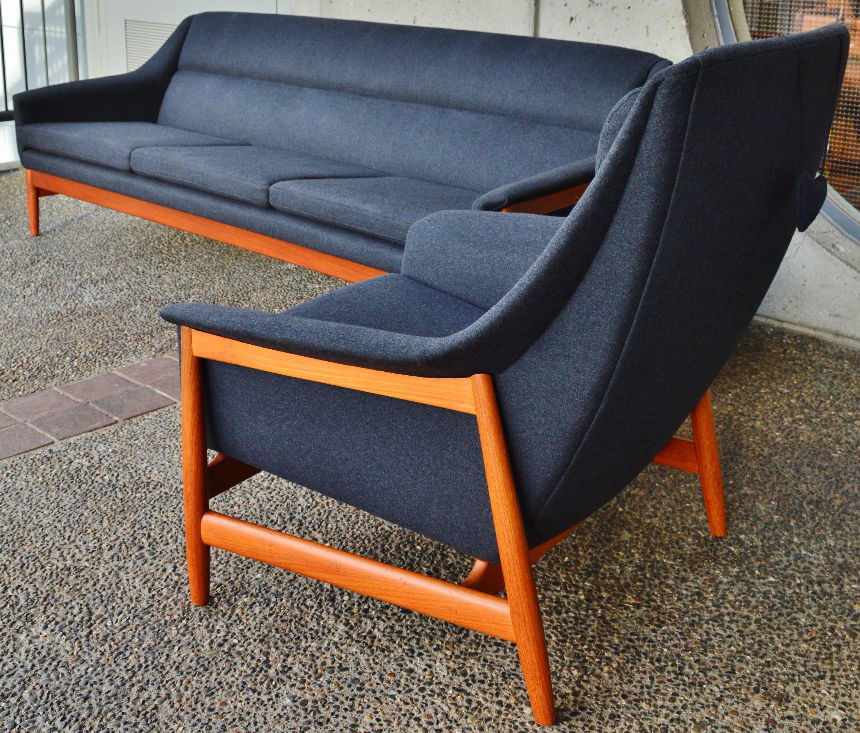 Scandinavian Hot Restored Teak Sofa and Lounge Chair in the Style of Folke Ohlsson