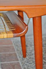 Striking Trioh Teak Coffee Table Curved Caned Shelf