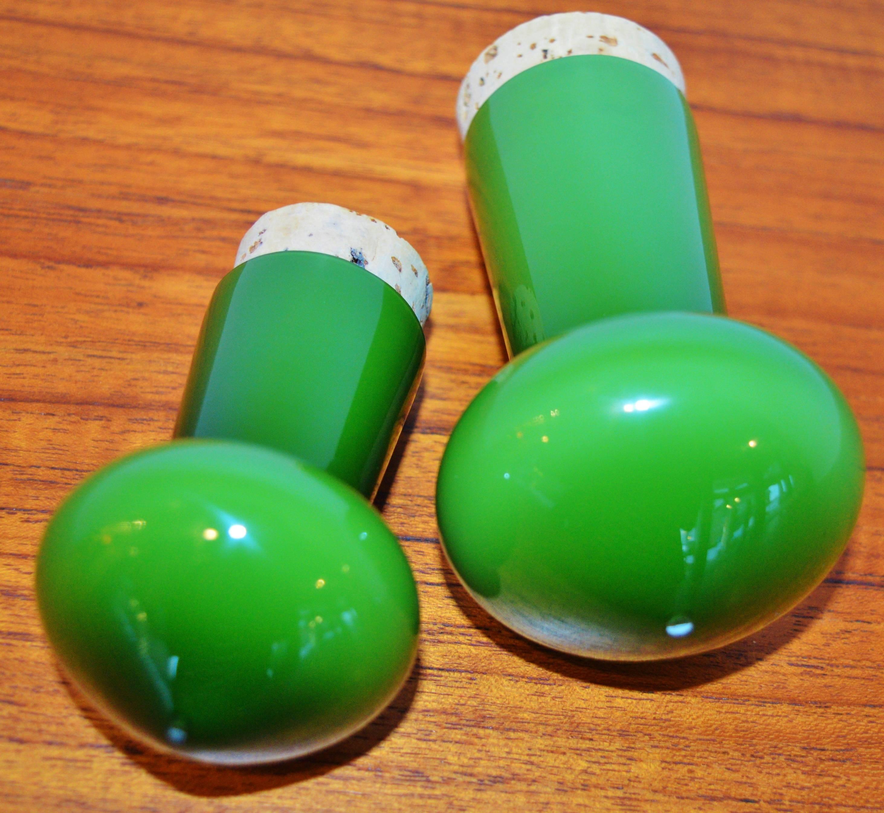 green glass salt and pepper shakers