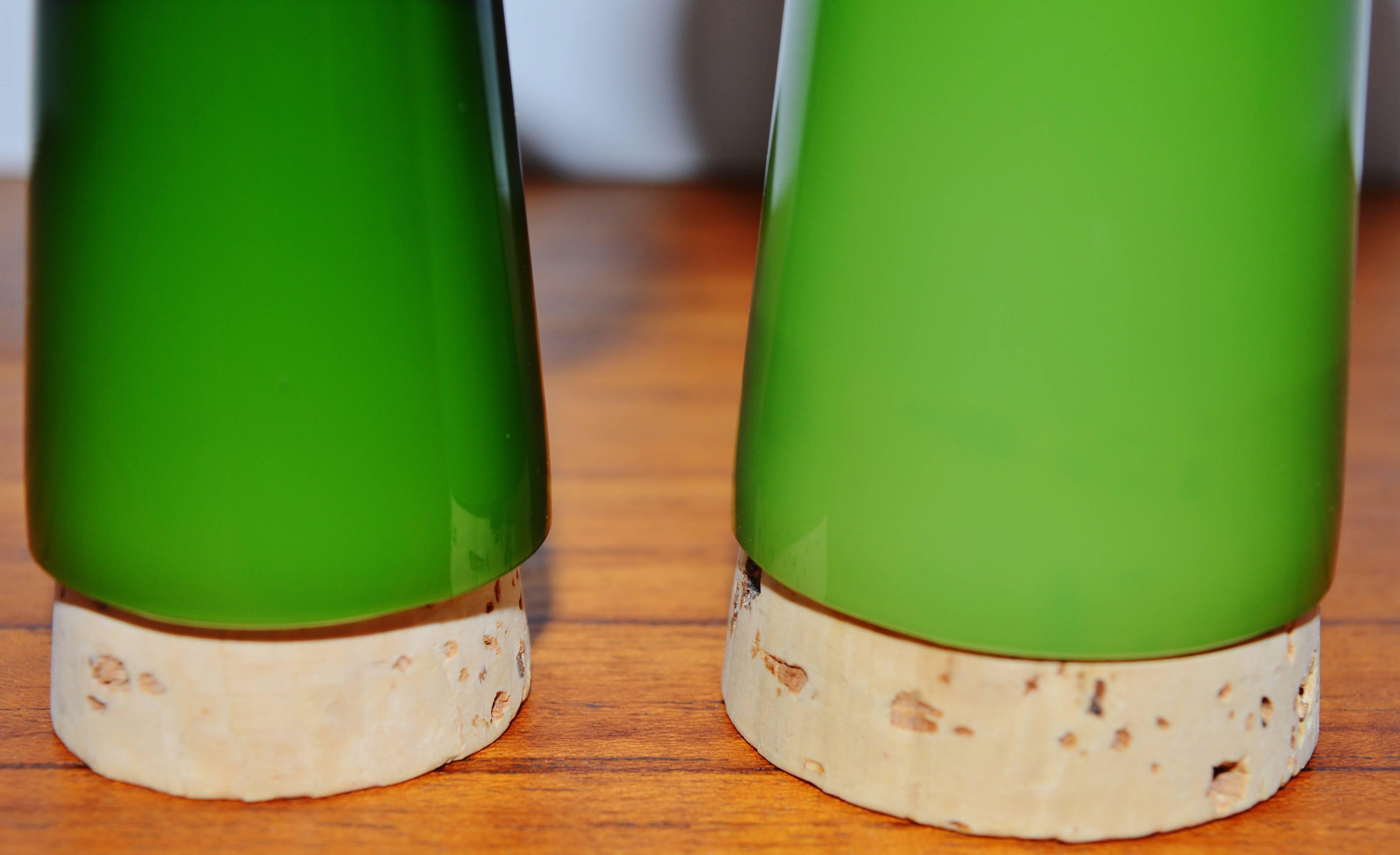 Scandinavian Modern Michael Bang Green Glass Salt & Pepper Shakers for Holmegaard