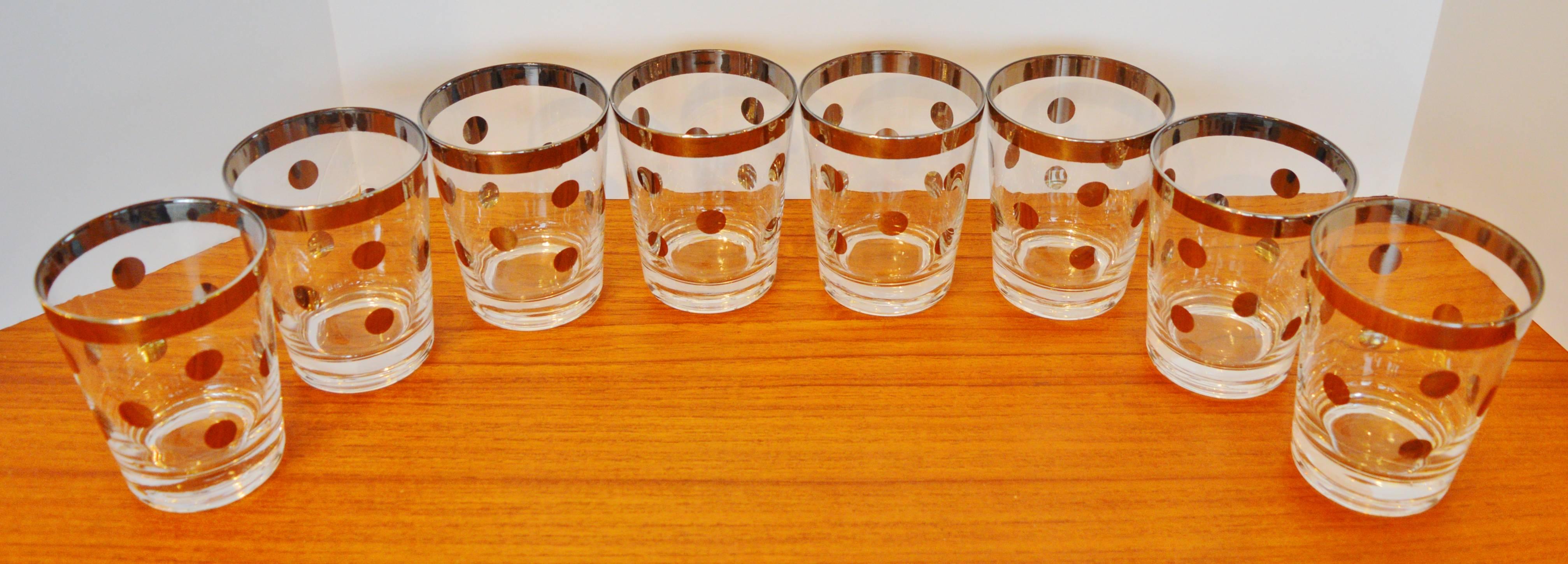 Dorothy Thorpe Chrome Edge & Polka Dot Glasses, Set of Eight In Excellent Condition In New Westminster, British Columbia