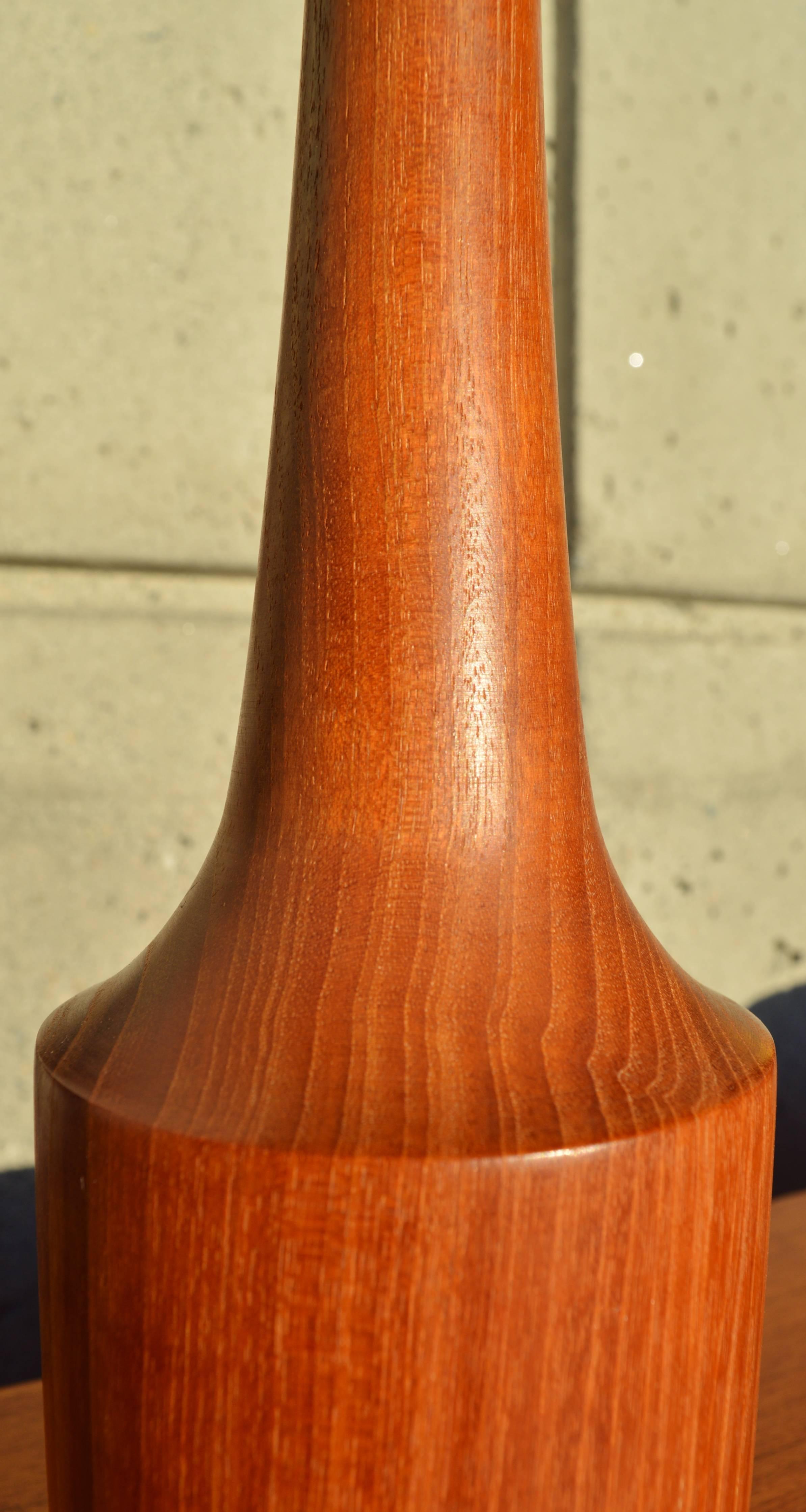 Solid Teak Sculptural Tall Lamp with Jute Cylinder Shade In Excellent Condition In New Westminster, British Columbia