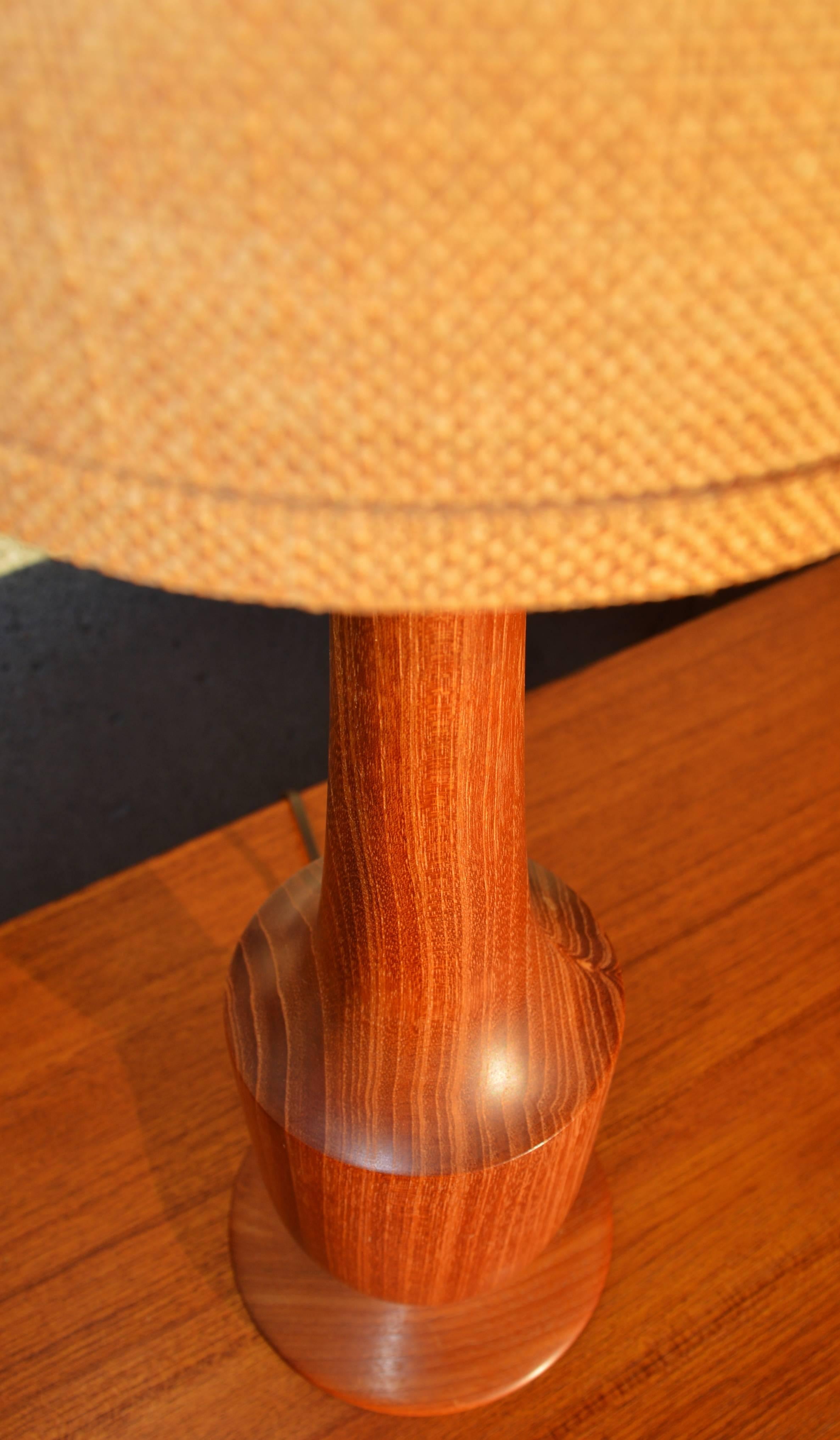 Mid-20th Century Solid Teak Sculptural Tall Lamp with Jute Cylinder Shade