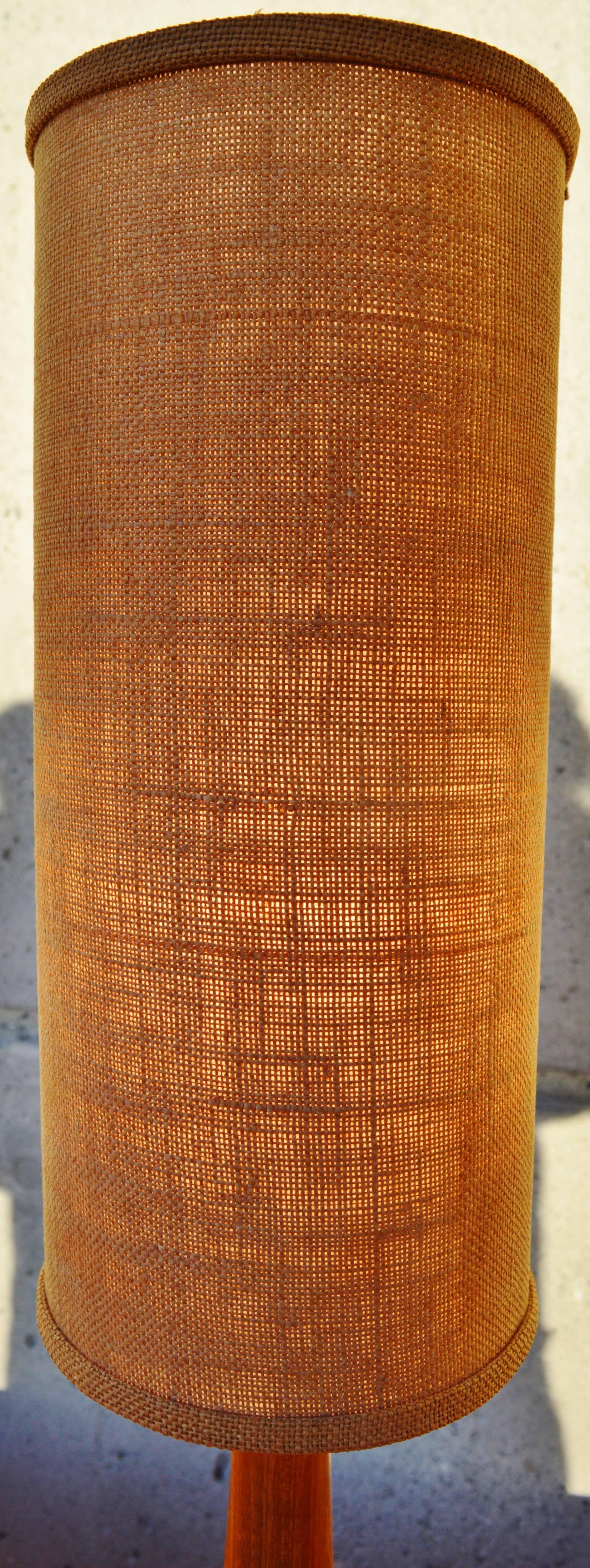 Solid Teak Sculptural Tall Lamp with Jute Cylinder Shade 1