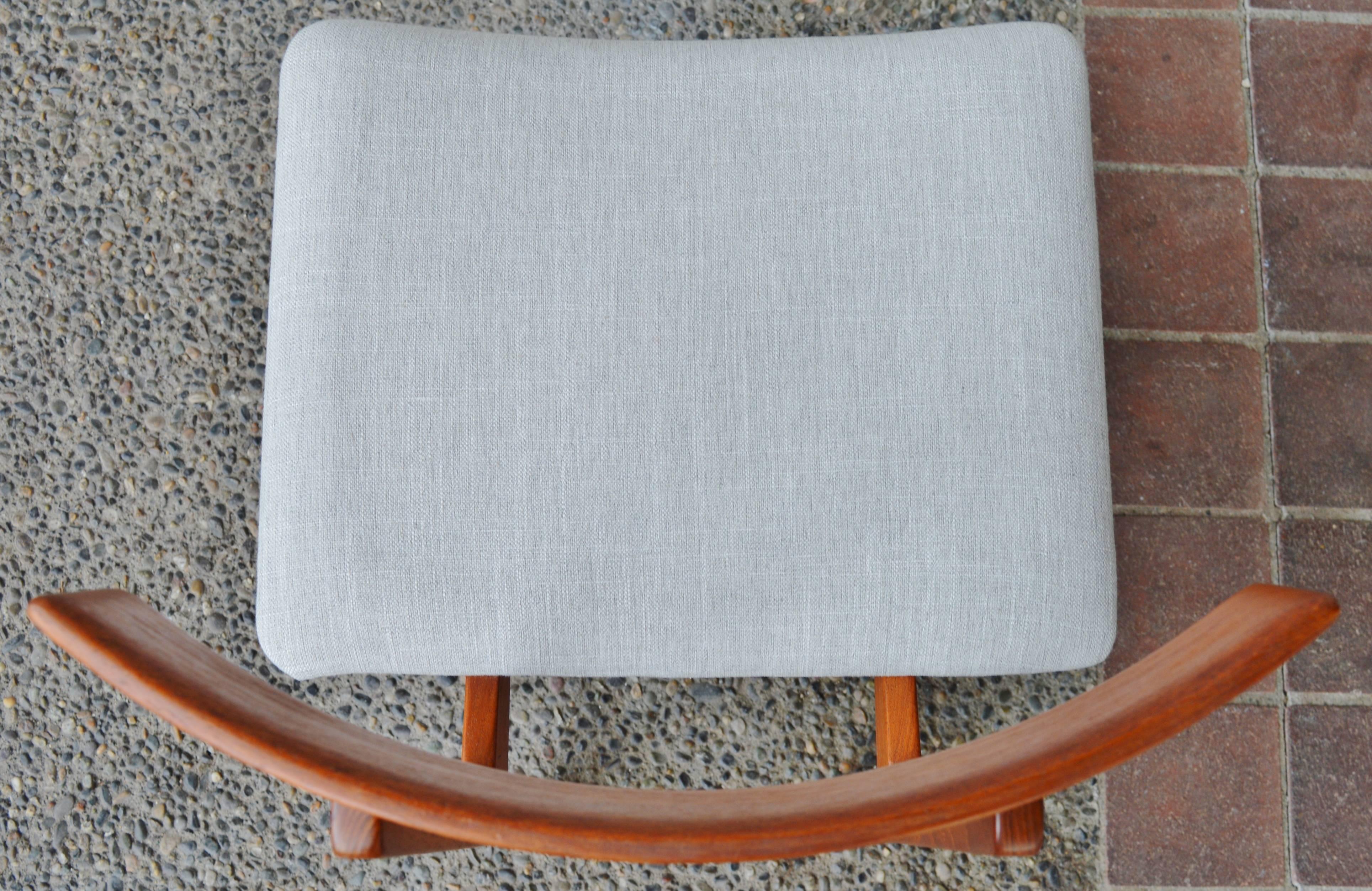 Fabric Pair of Architectural Teak Inger Klingenberg Teak Side/Desk Chairs For Sale