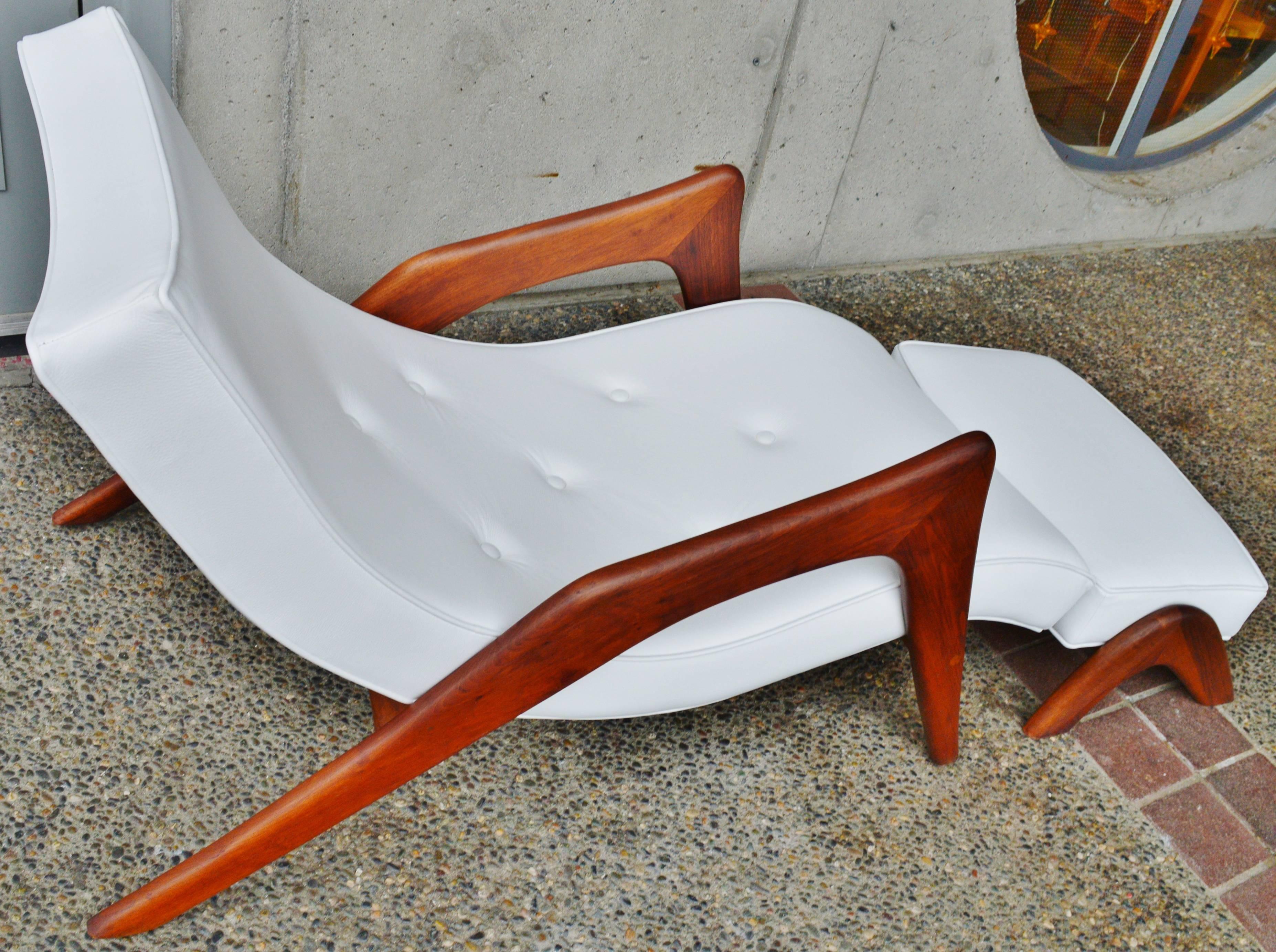 Rare Grasshopper Chaise and Ottoman, White Leather by Adrian Pearsall 3