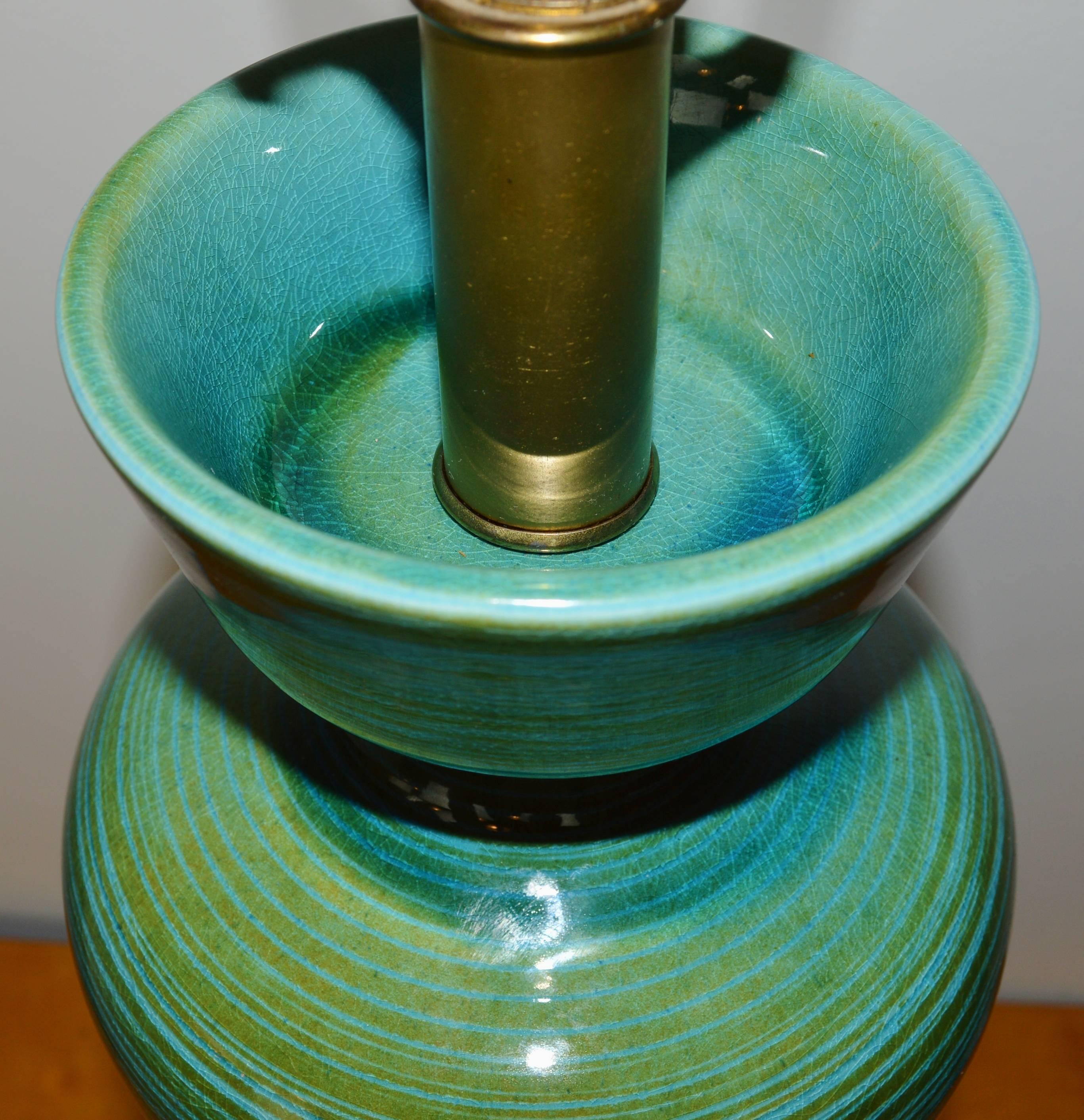 American Large Blue/Green Mid-Century Ceramic Lamp