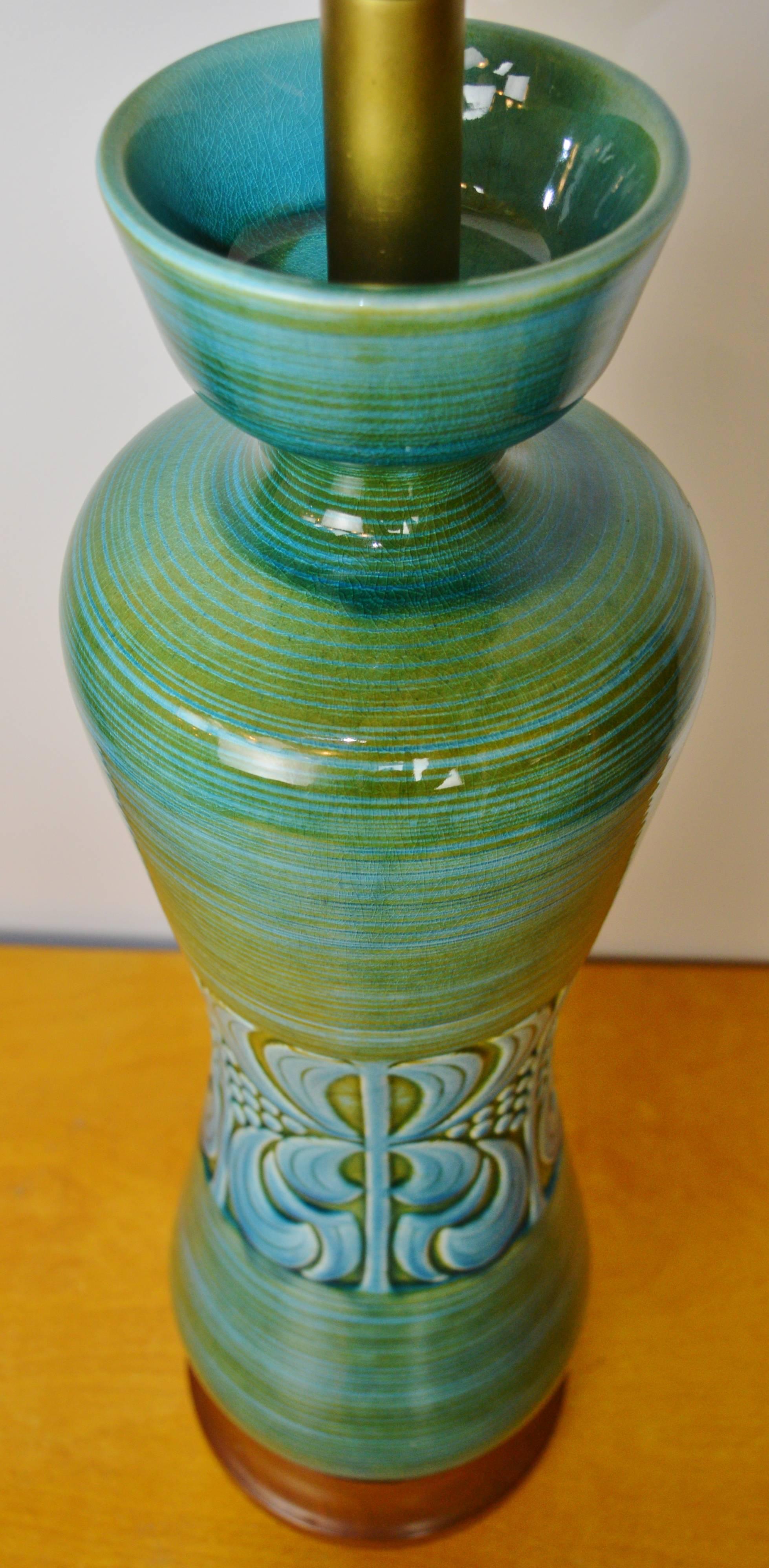 Large Blue/Green Mid-Century Ceramic Lamp In Excellent Condition In New Westminster, British Columbia