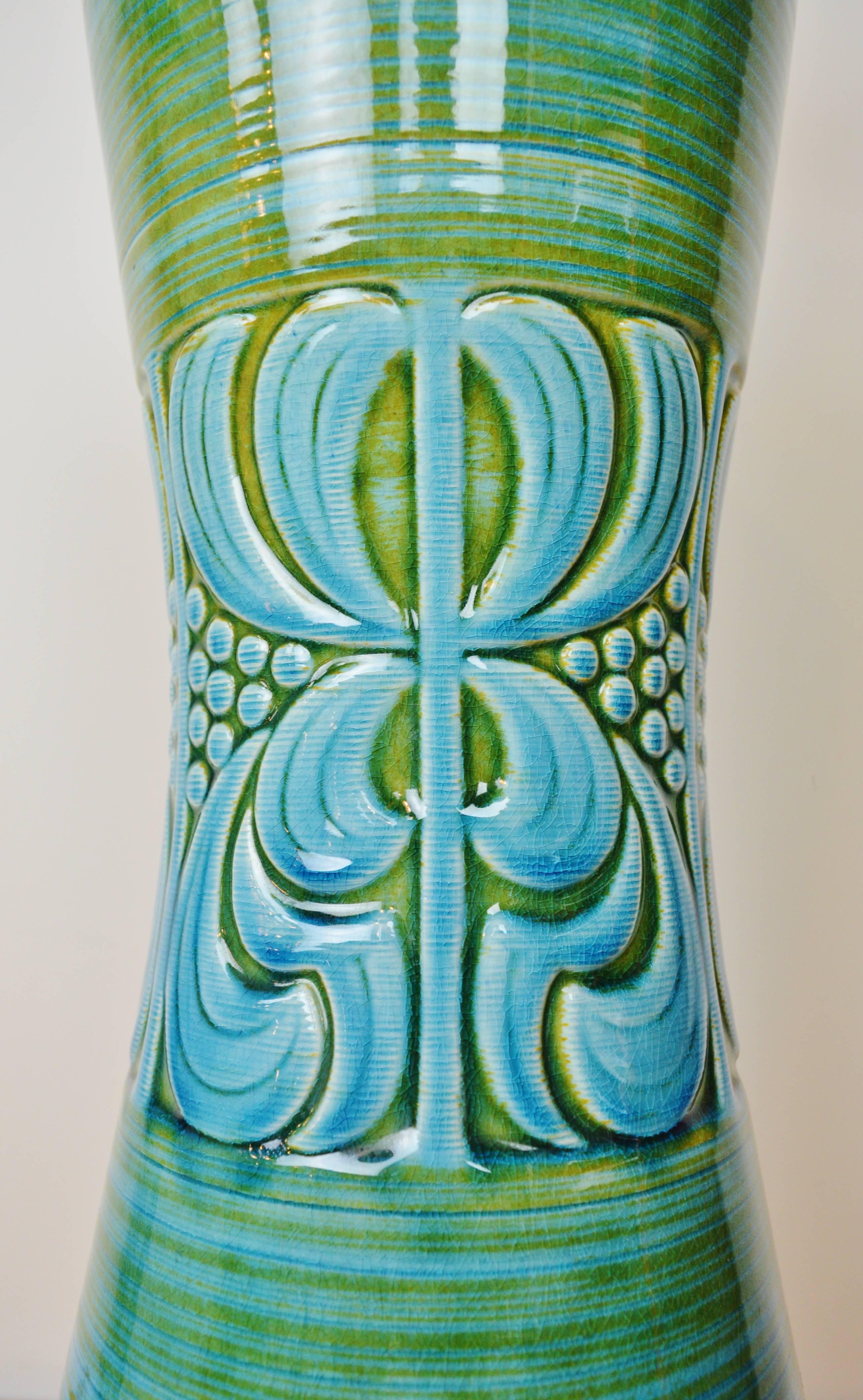 Mid-Century Modern Large Blue/Green Mid-Century Ceramic Lamp