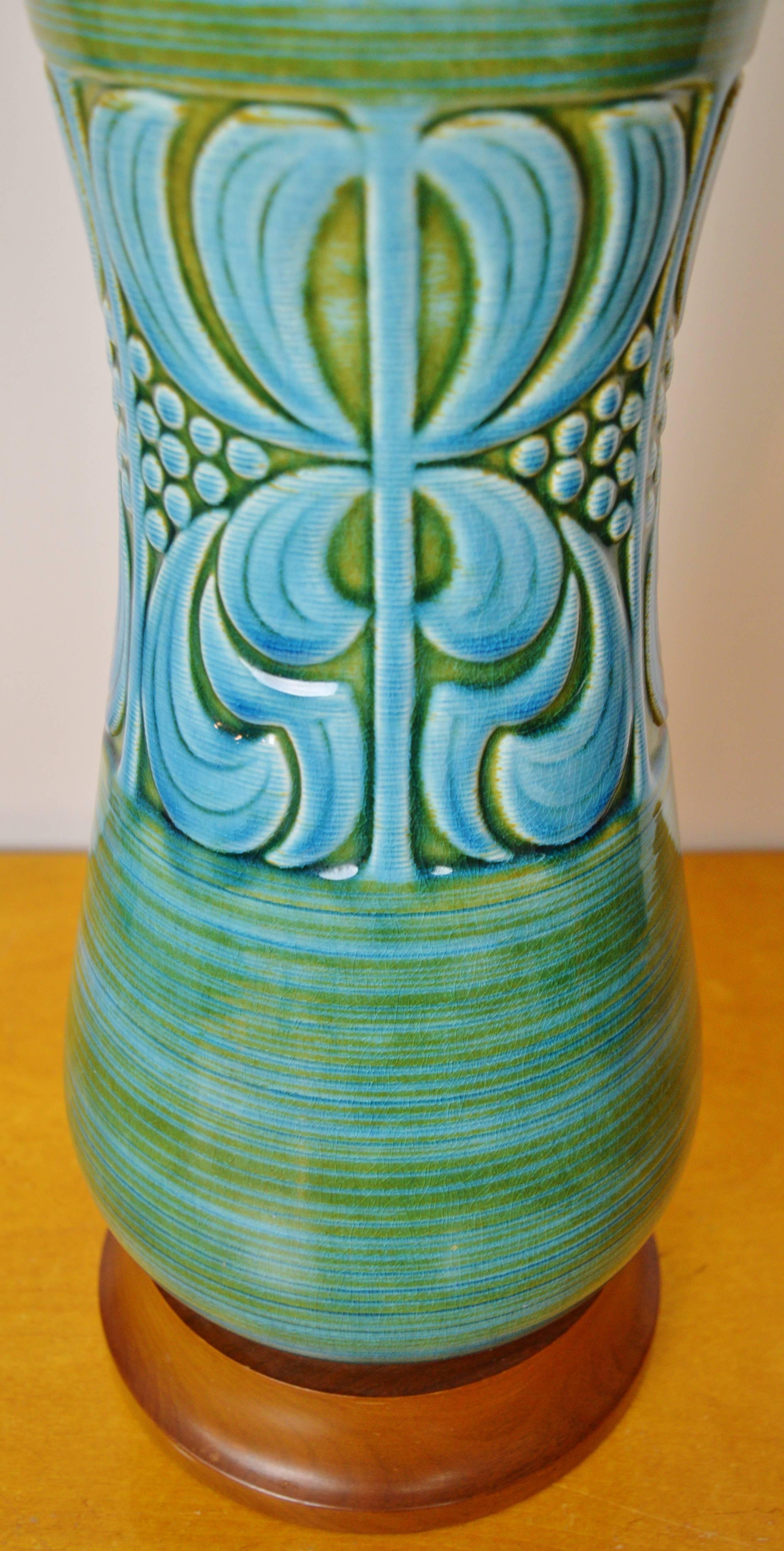 Large Blue/Green Mid-Century Ceramic Lamp 3