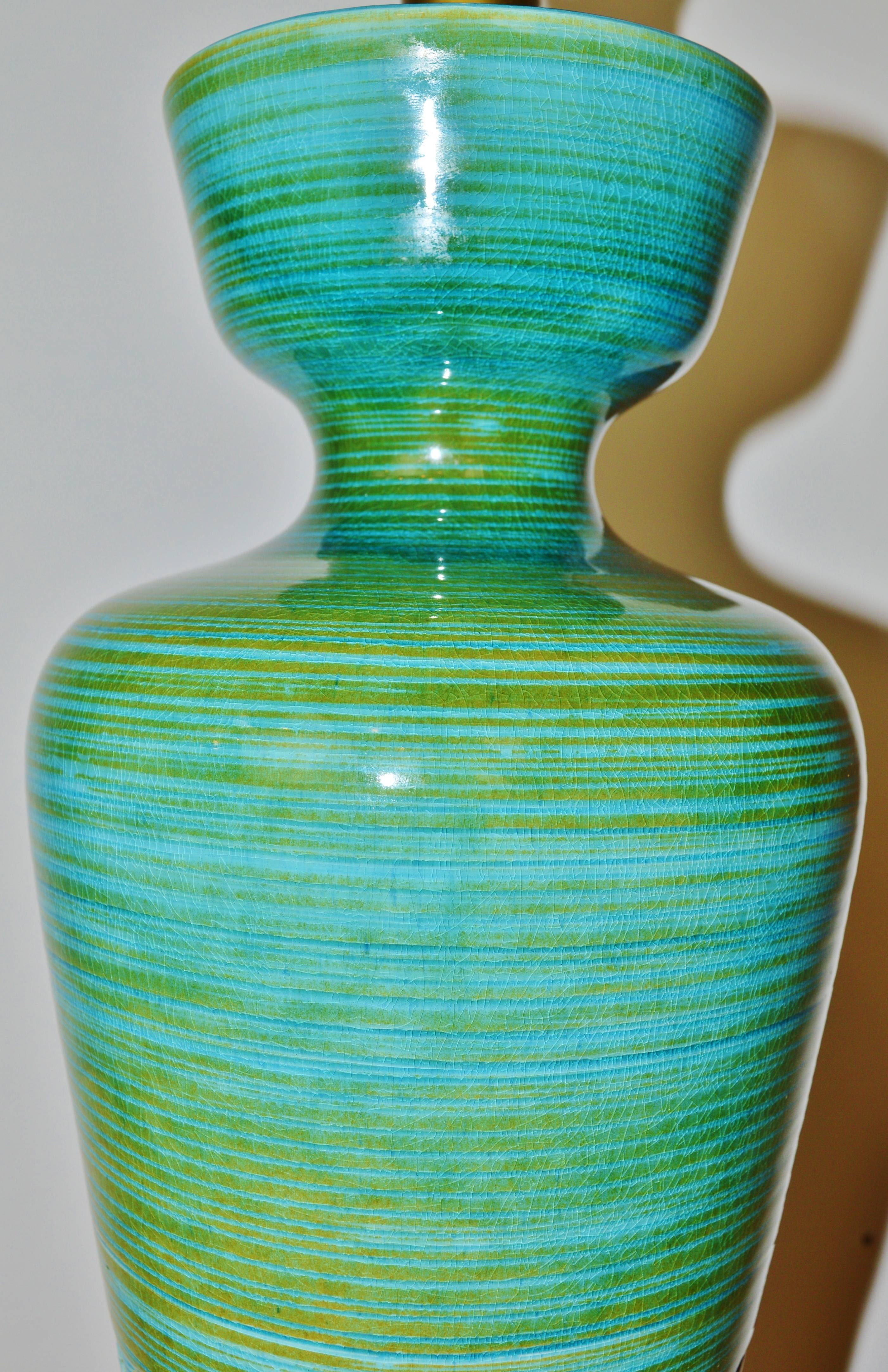 Large Blue/Green Mid-Century Ceramic Lamp 1