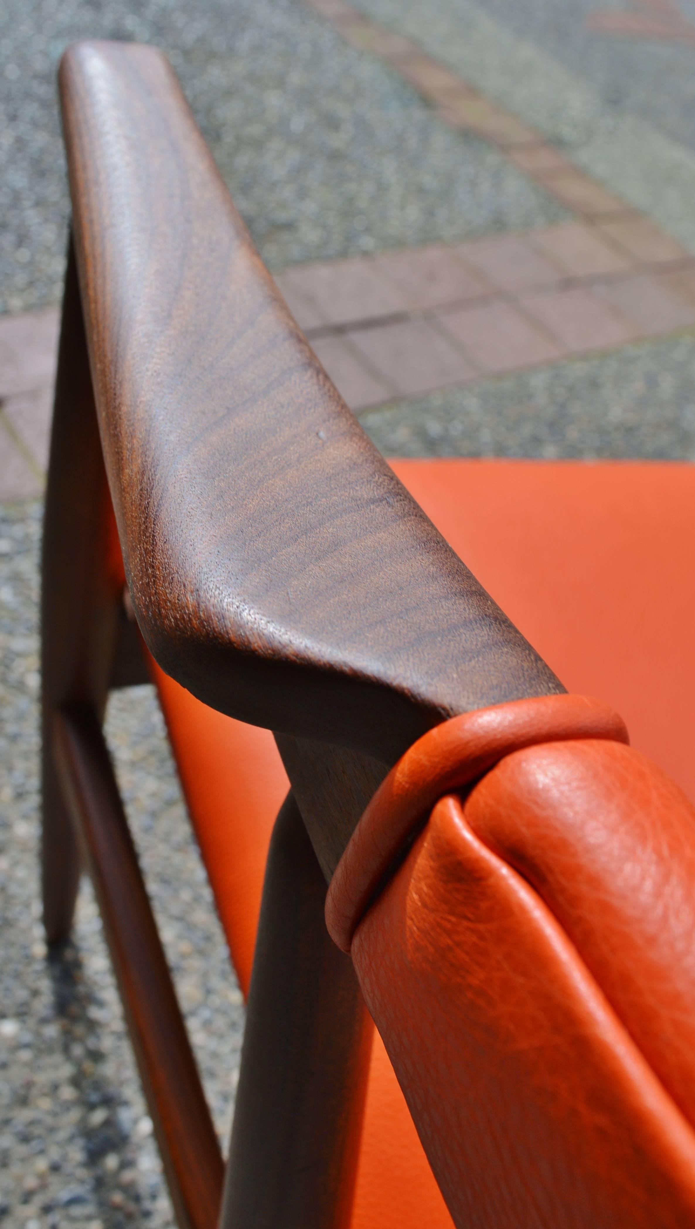 Scandinavian Modern Orange Leather Kai Kristiansen Curved Back Desk or Side Chair