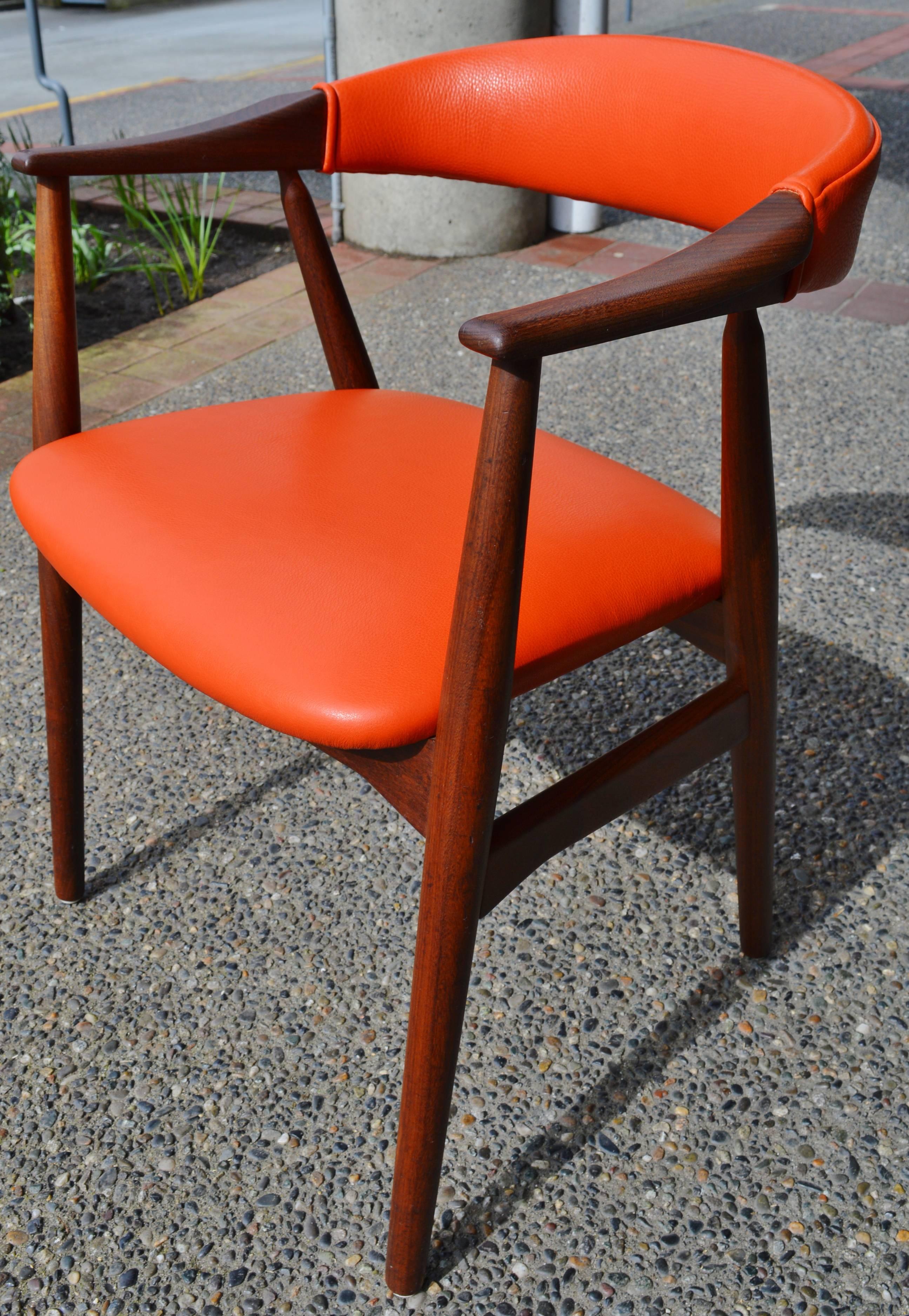 Danish Orange Leather Kai Kristiansen Curved Back Desk or Side Chair