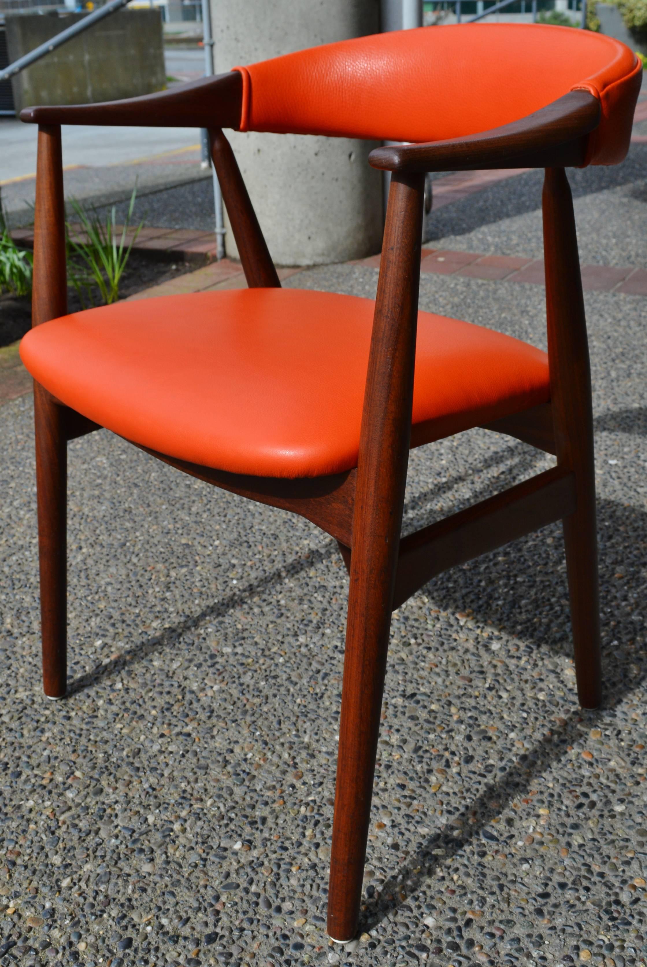 Mid-20th Century Orange Leather Kai Kristiansen Curved Back Desk or Side Chair
