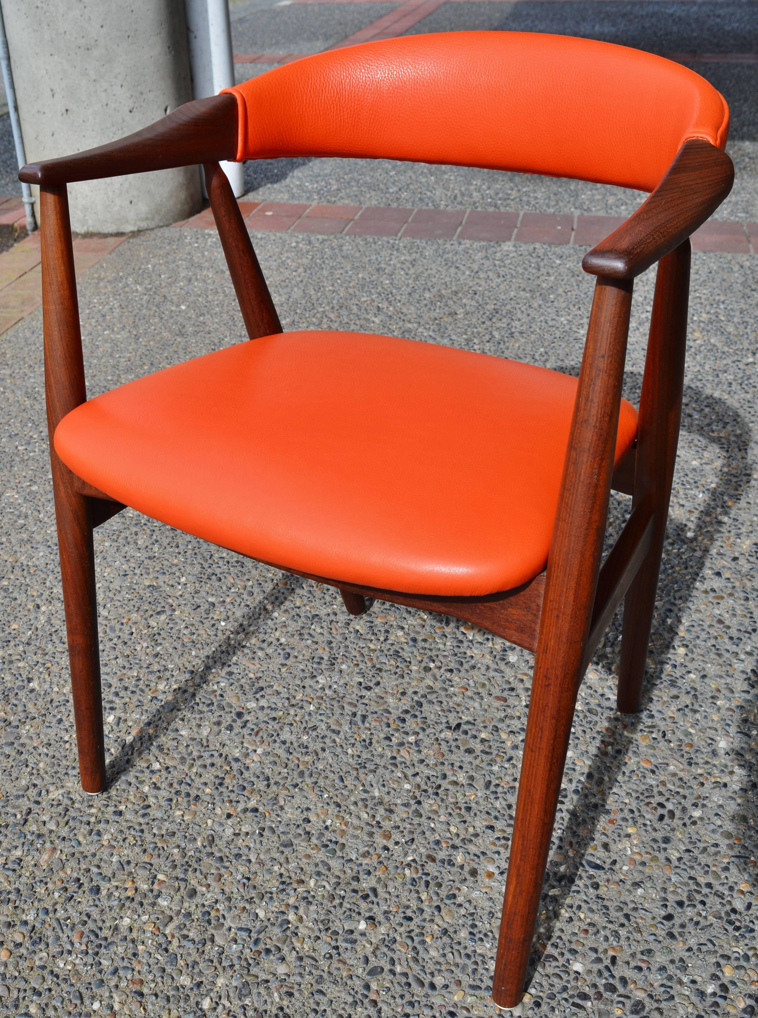 Orange Leather Kai Kristiansen Curved Back Desk or Side Chair 1