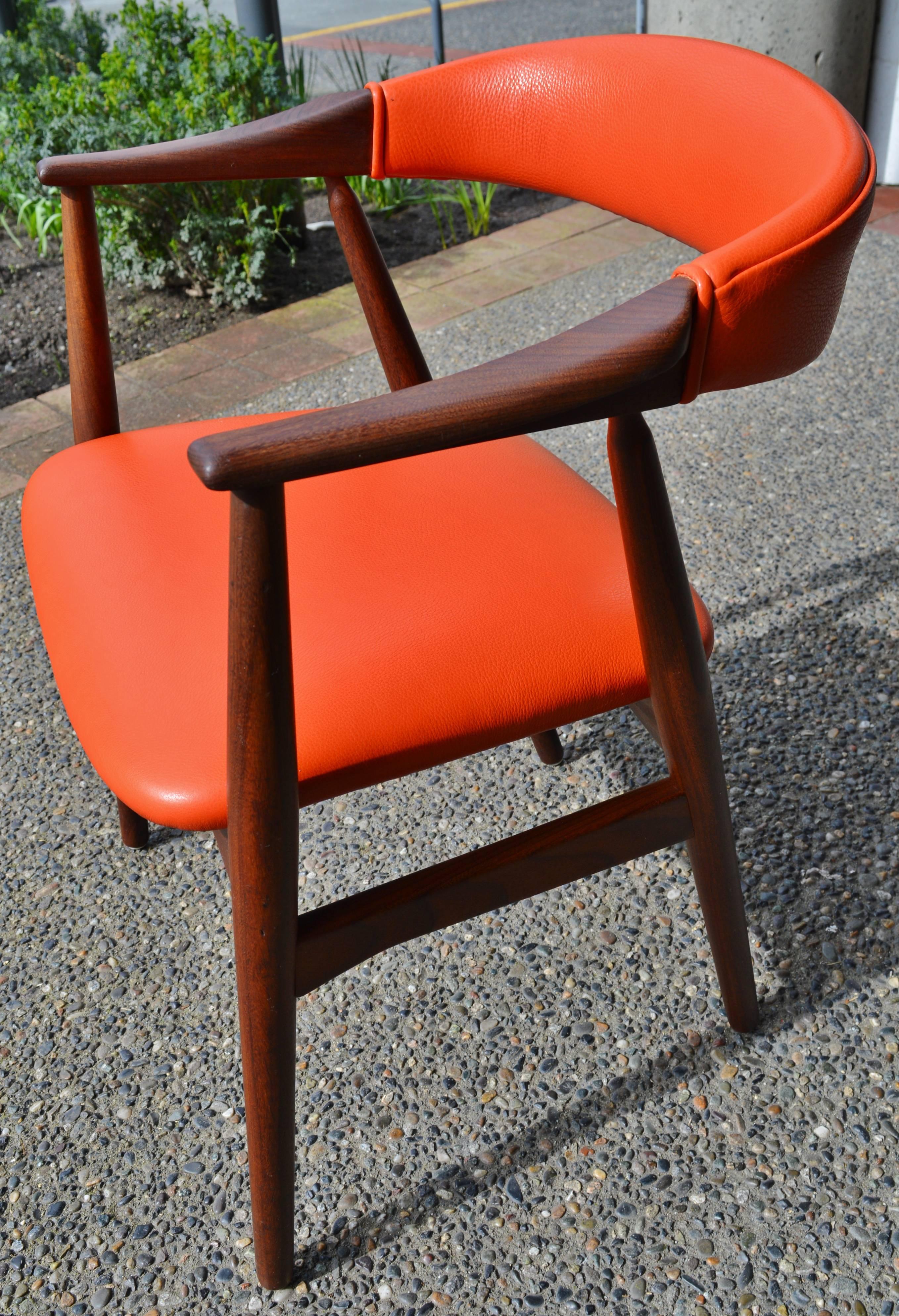 Orange Leather Kai Kristiansen Curved Back Desk or Side Chair 2