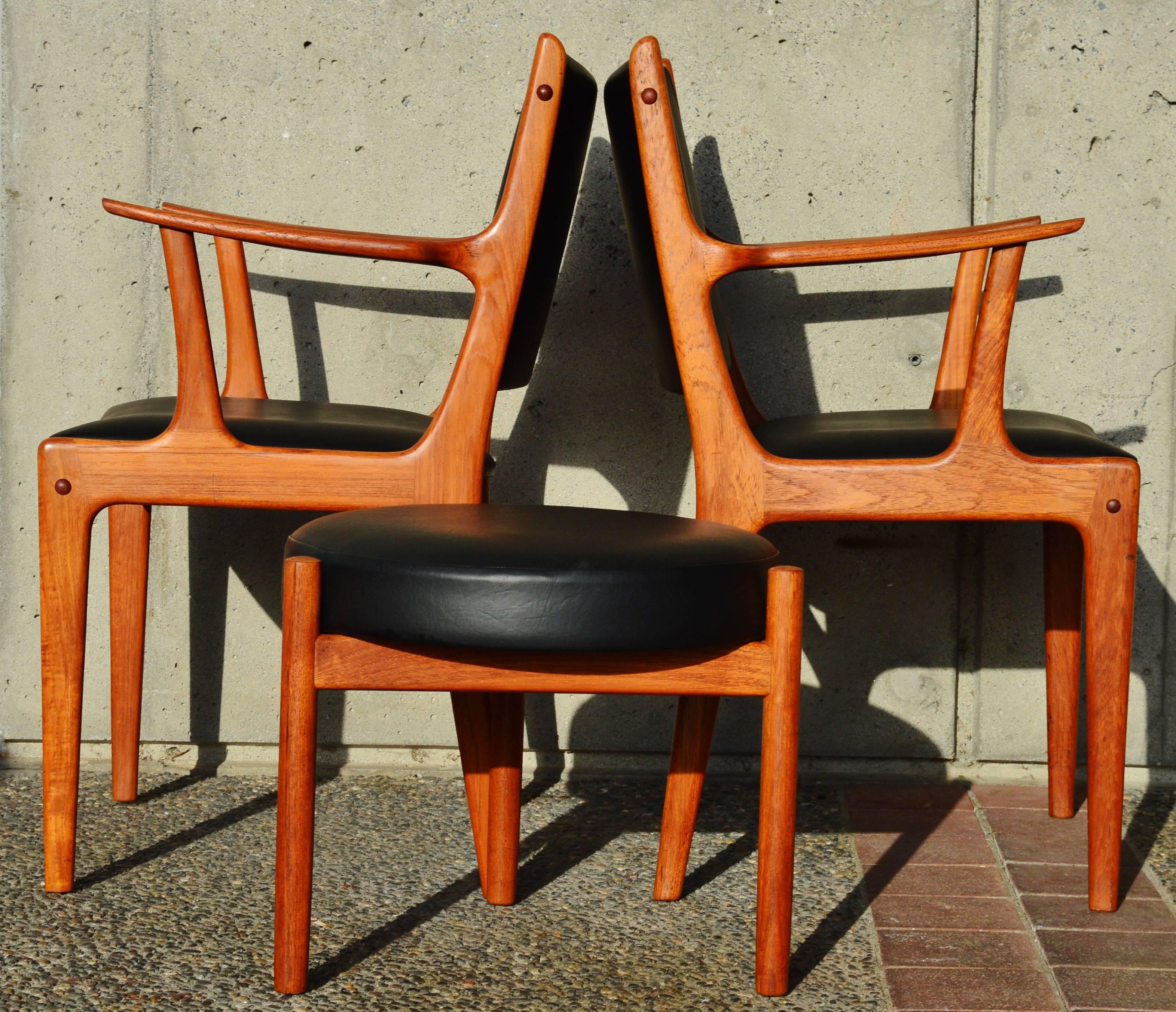 Fabric Pair of Johannes Andersen Teak Side / Carver Armchairs, Restored