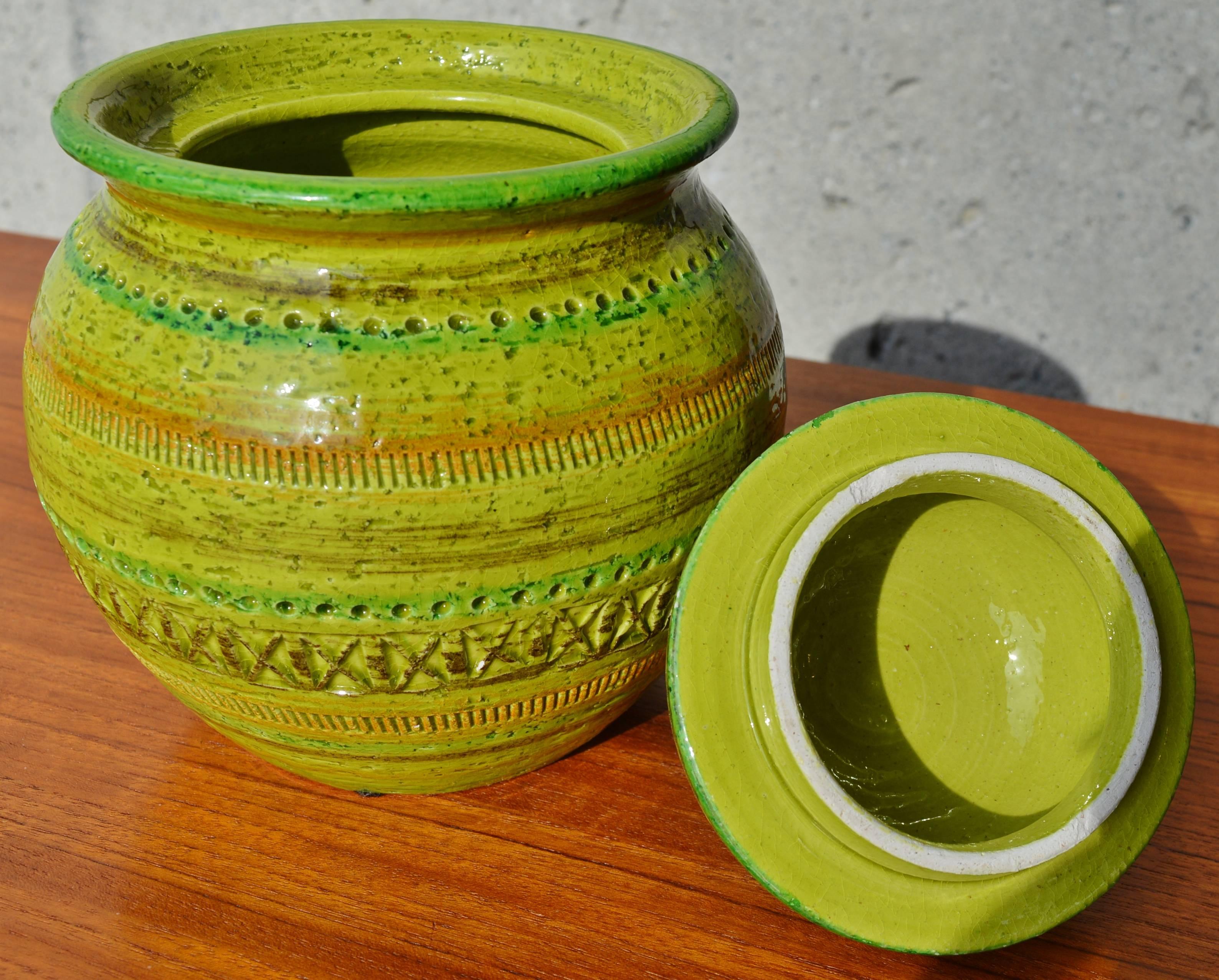 Mid-20th Century Bitossi Green Sgraffito Lidded Jar 