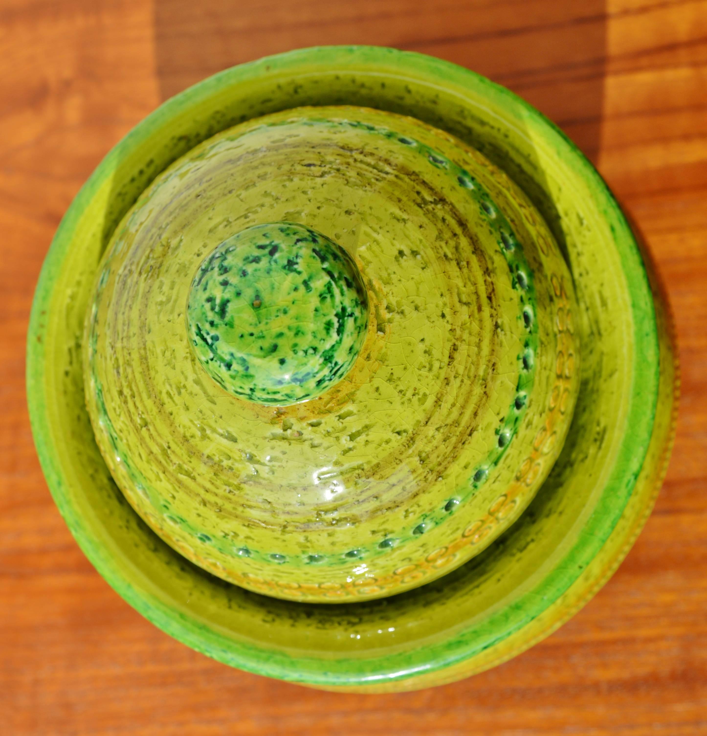 Mid-Century Modern Bitossi Green Sgraffito Lidded Jar