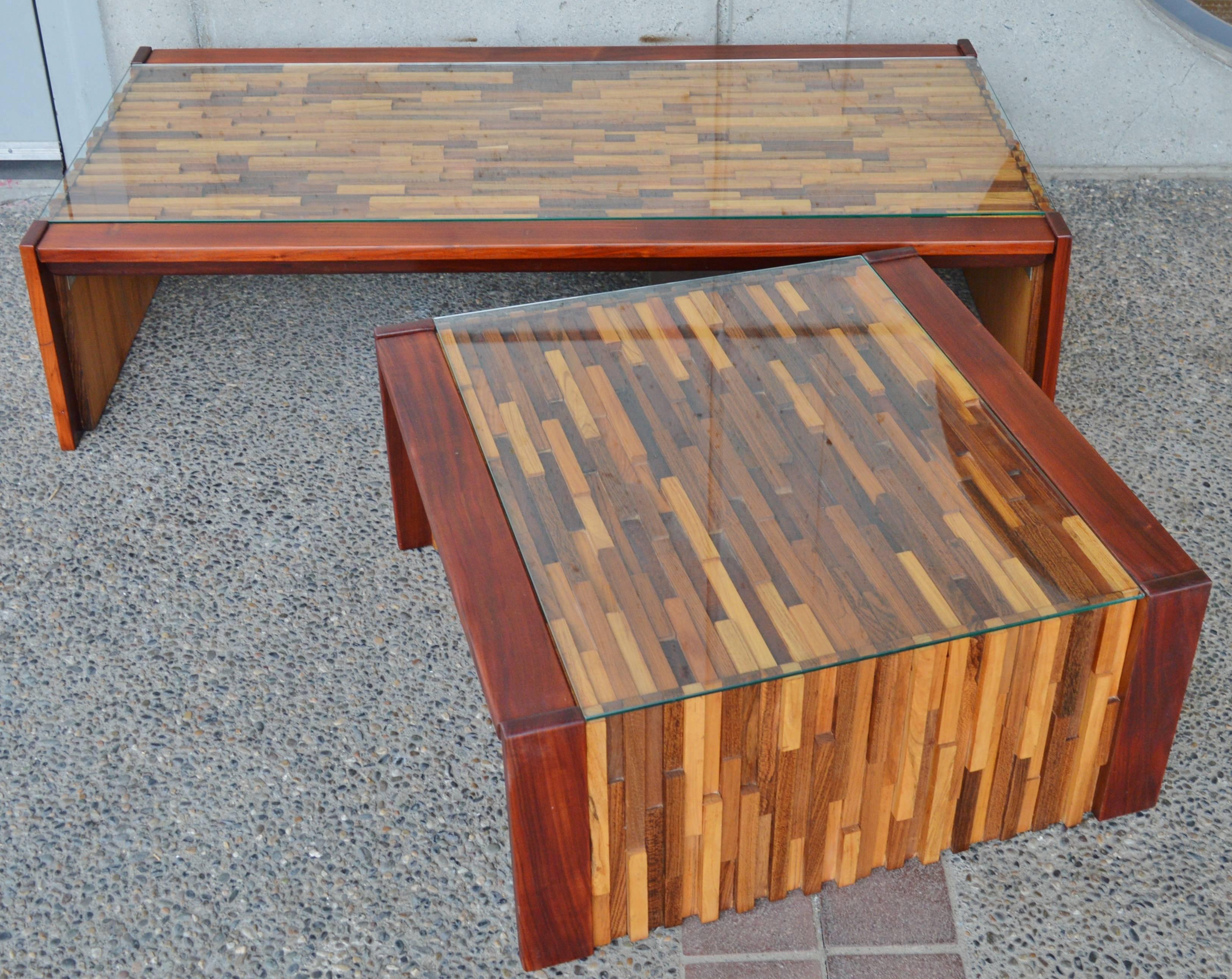 Mid-Century Modern Percival Lafer Brutalist Solid Exotic Hardwood Mosaic Coffee Table
