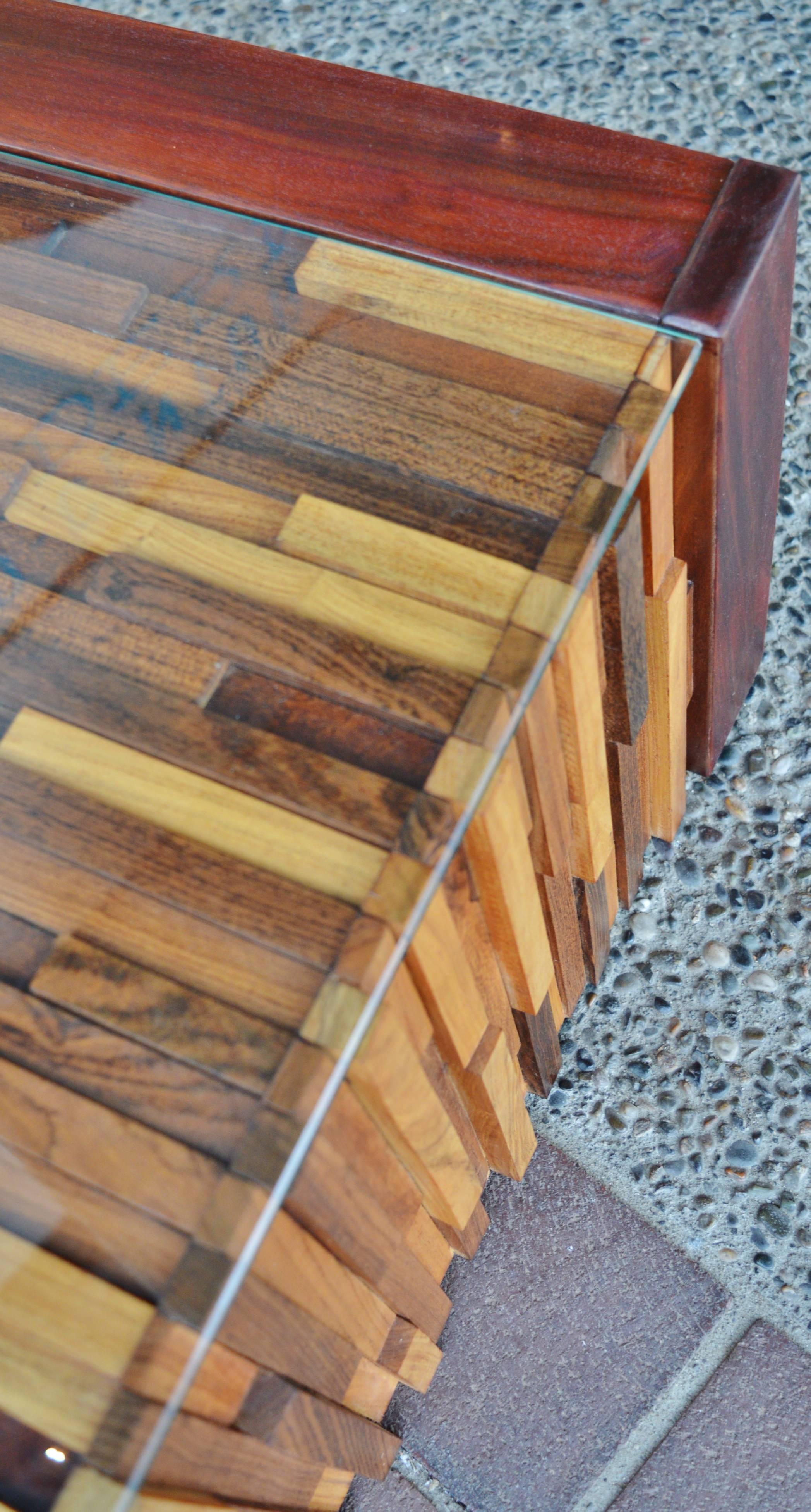 Brazilian Percival Lafer Brutalist Solid Exotic Hardwood Mosaic Coffee Table