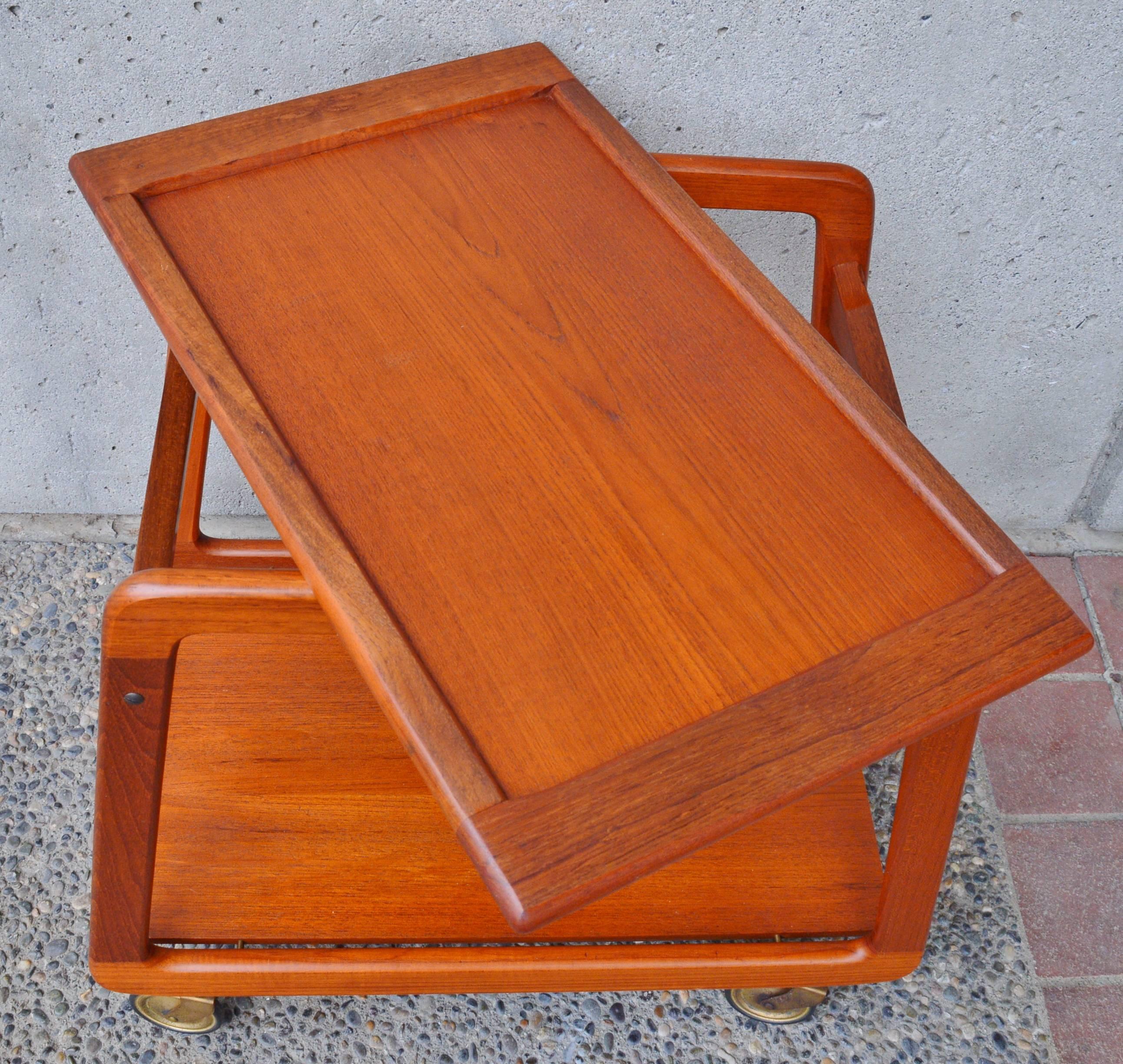 Mid-20th Century Danish Teak Serving Cart Flip-Top Tray, Casters by Sika Mobler