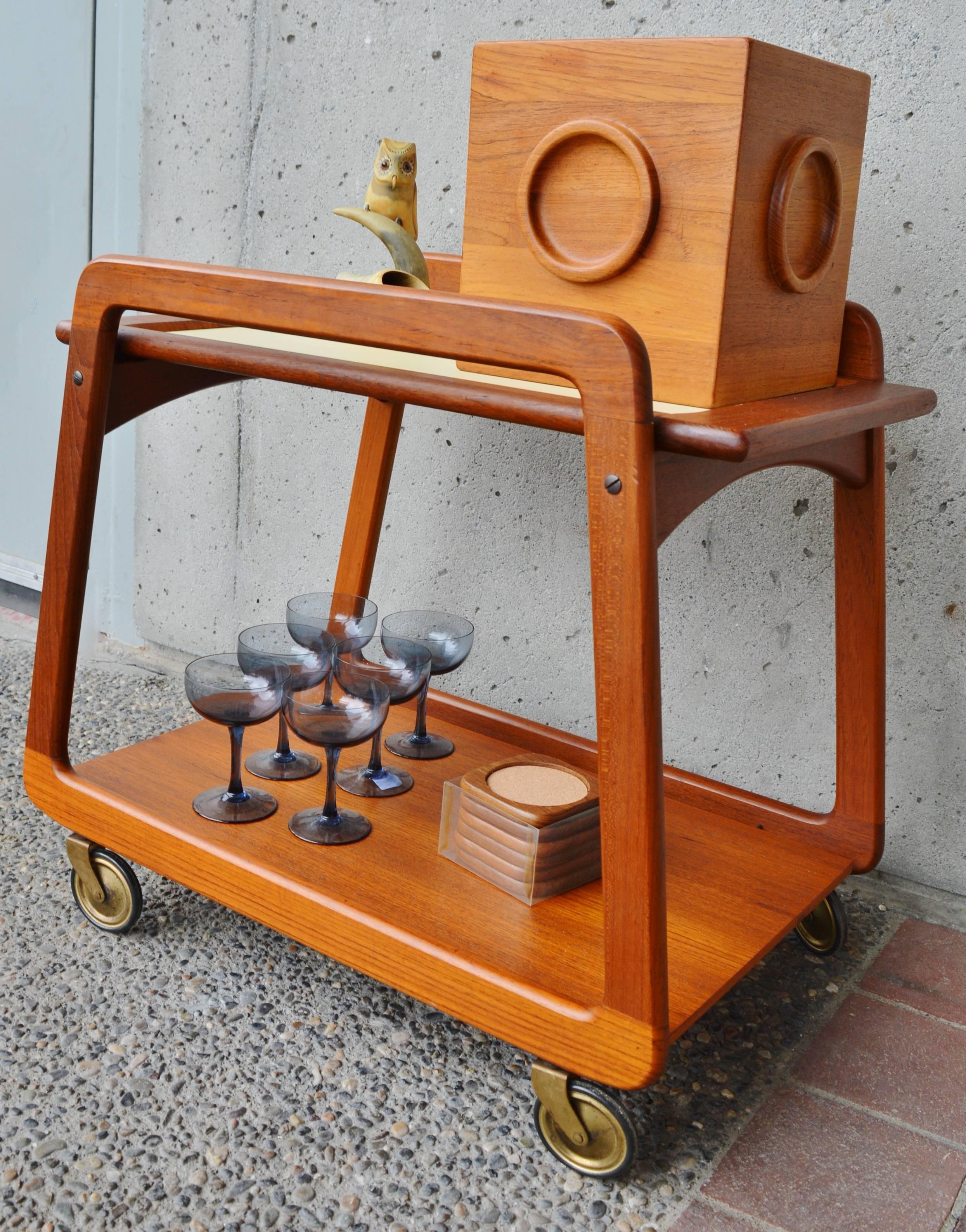 Danish Teak Serving Cart Flip-Top Tray, Casters by Sika Mobler 2