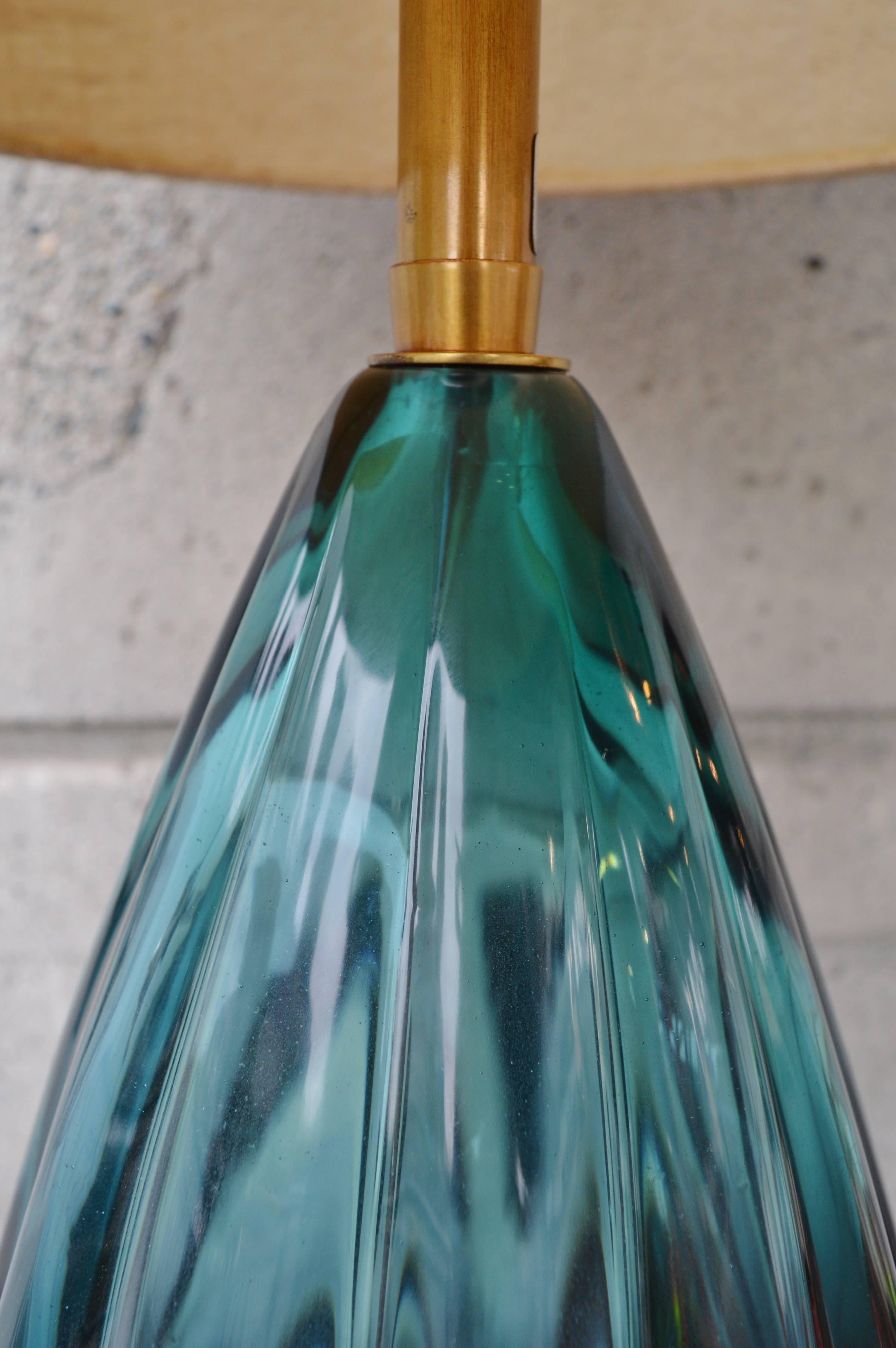 Italian Peacock Blue Murano Lamp by Archimede Seguso for The Marbro Lamp Co