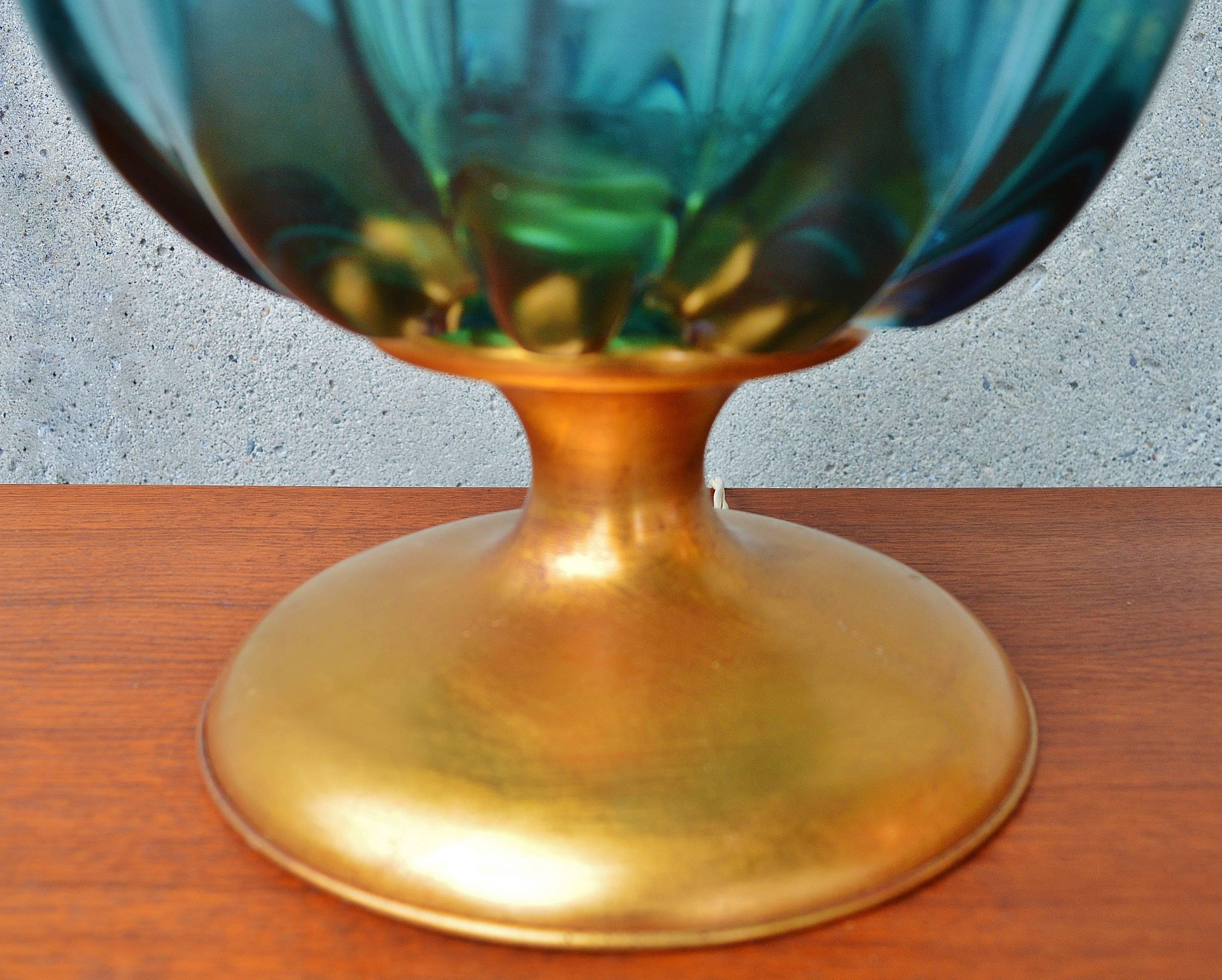 Peacock Blue Murano Lamp by Archimede Seguso for The Marbro Lamp Co In Excellent Condition In New Westminster, British Columbia