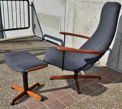 Mad Men Swivel Recliner and Ottoman by Helmut Krutz, Restored in Charcoal
