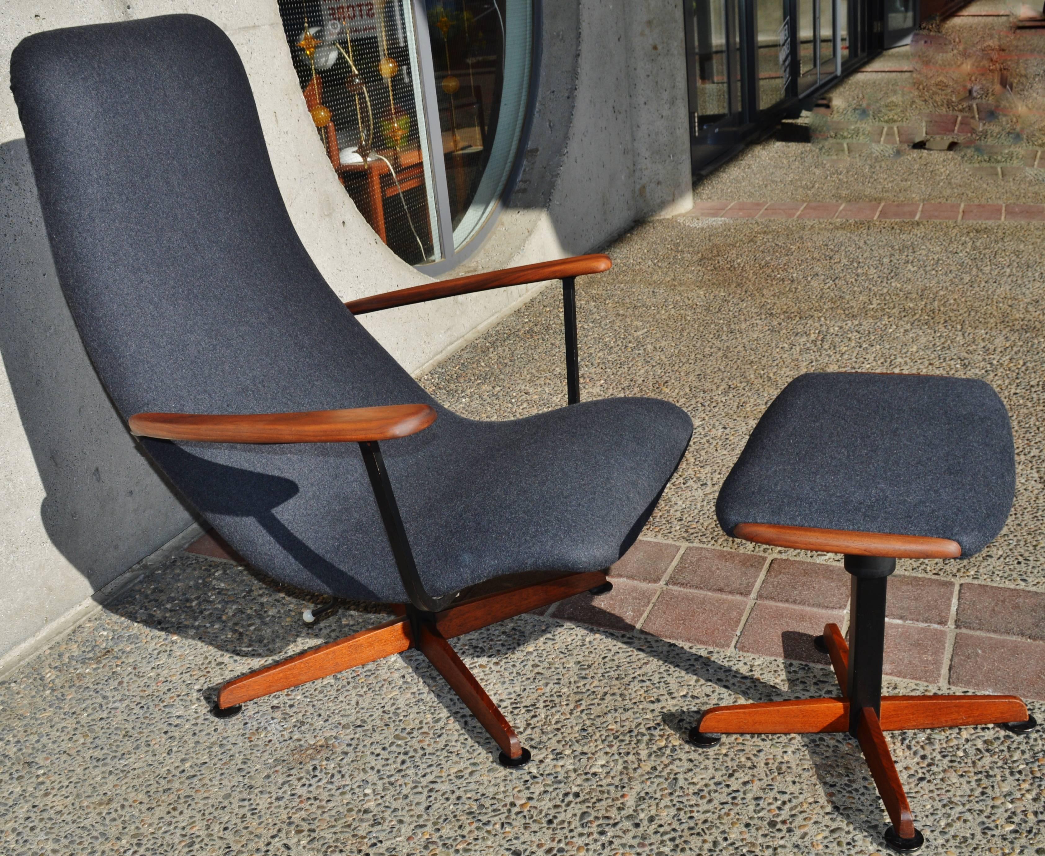 Canadian Mad Men Swivel Recliner and Ottoman by Helmut Krutz, Restored in Charcoal