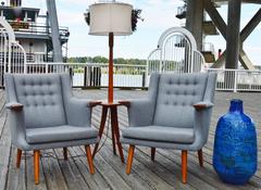Pair of Restored Baby Bear Danish Modern Teak Lounge Chairs in Grey Wool