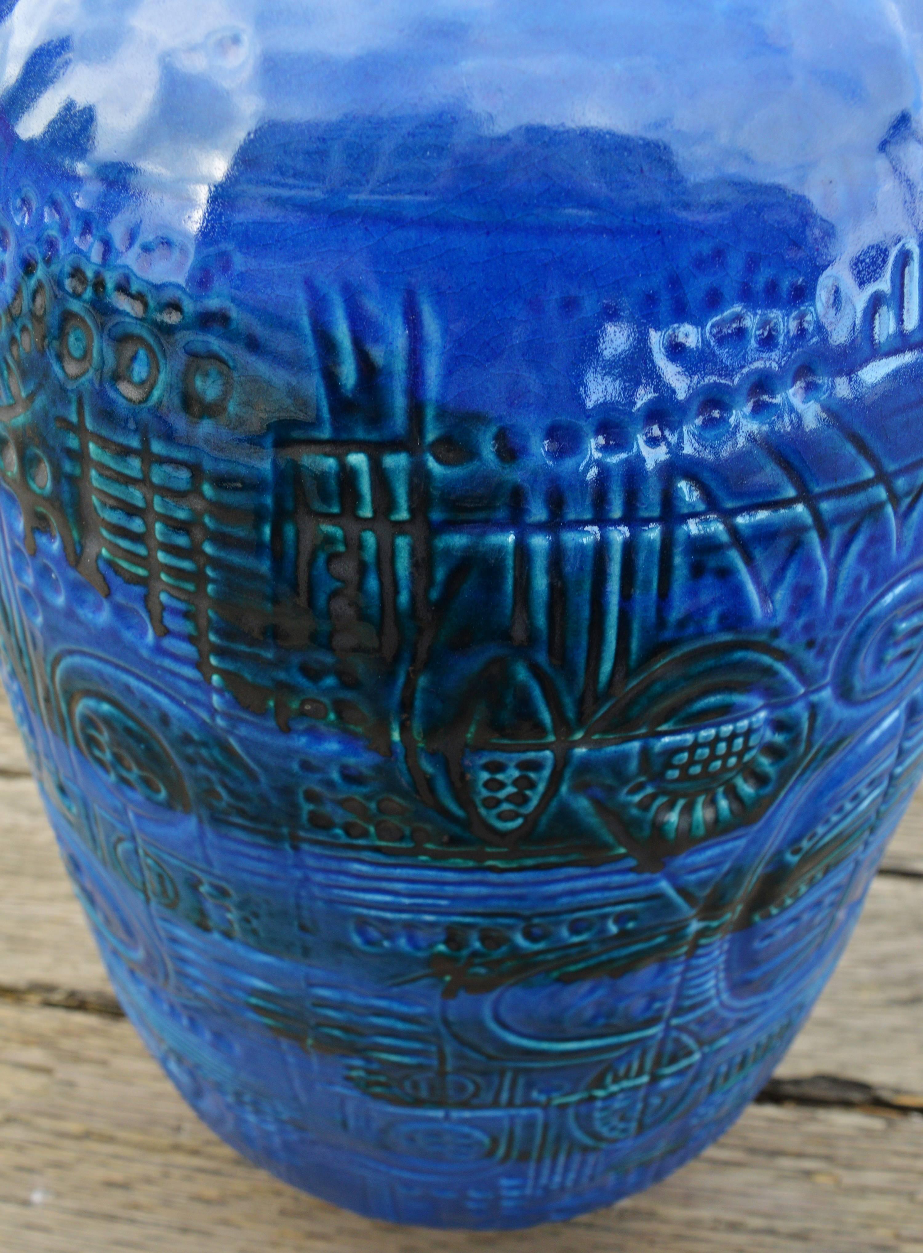 Huge Carstens W. German Ceramic Preshistoric Design Floor Vase, Gerda Heuckeroth In Excellent Condition In New Westminster, British Columbia