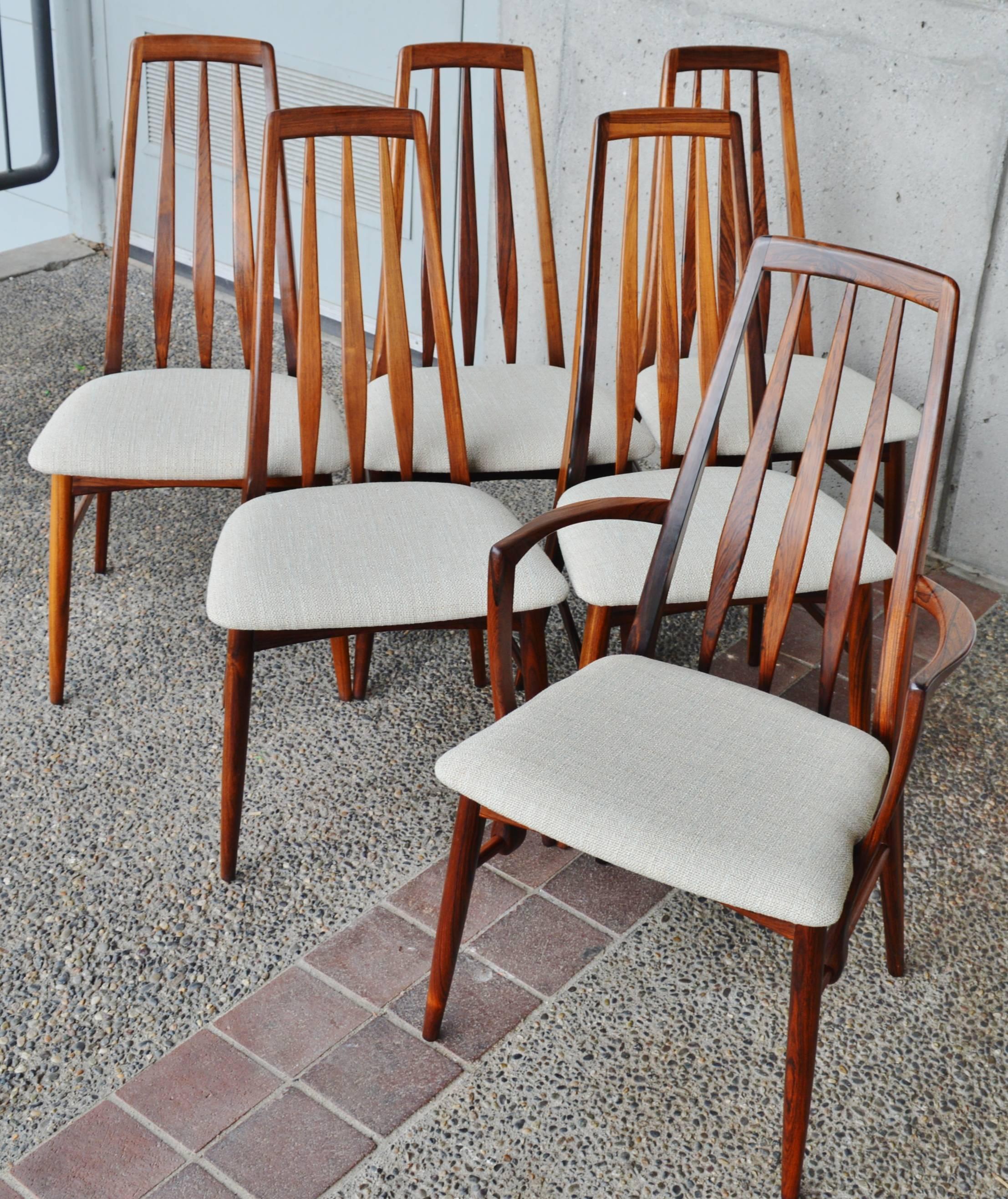 Fabric Impeccable Rosewood Moller Dining Table and Six Koefoeds Eva Chairs, Danish