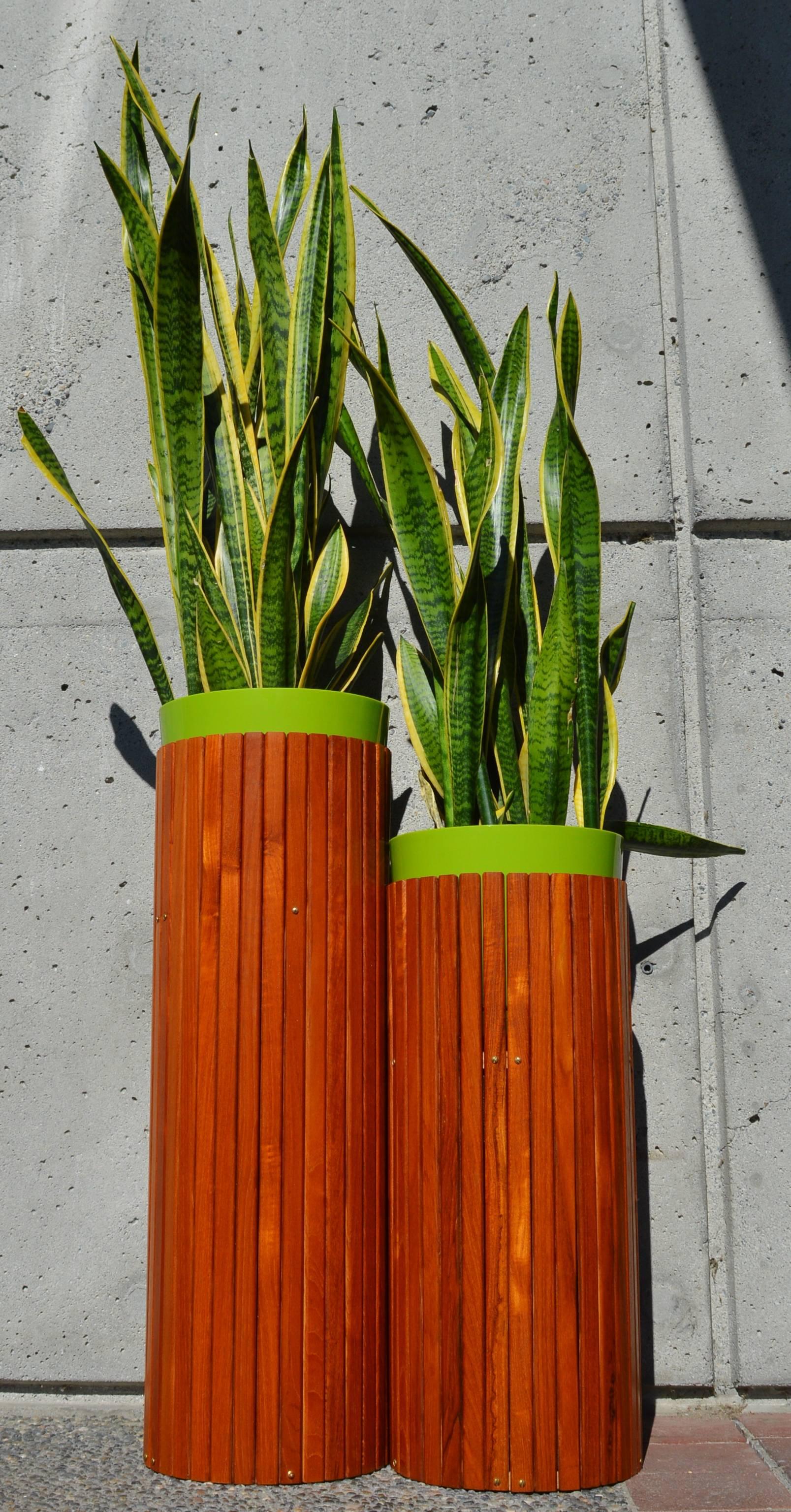 Scandinavian Modern Pair of Teak Slat Plant Stands, Danish Modern