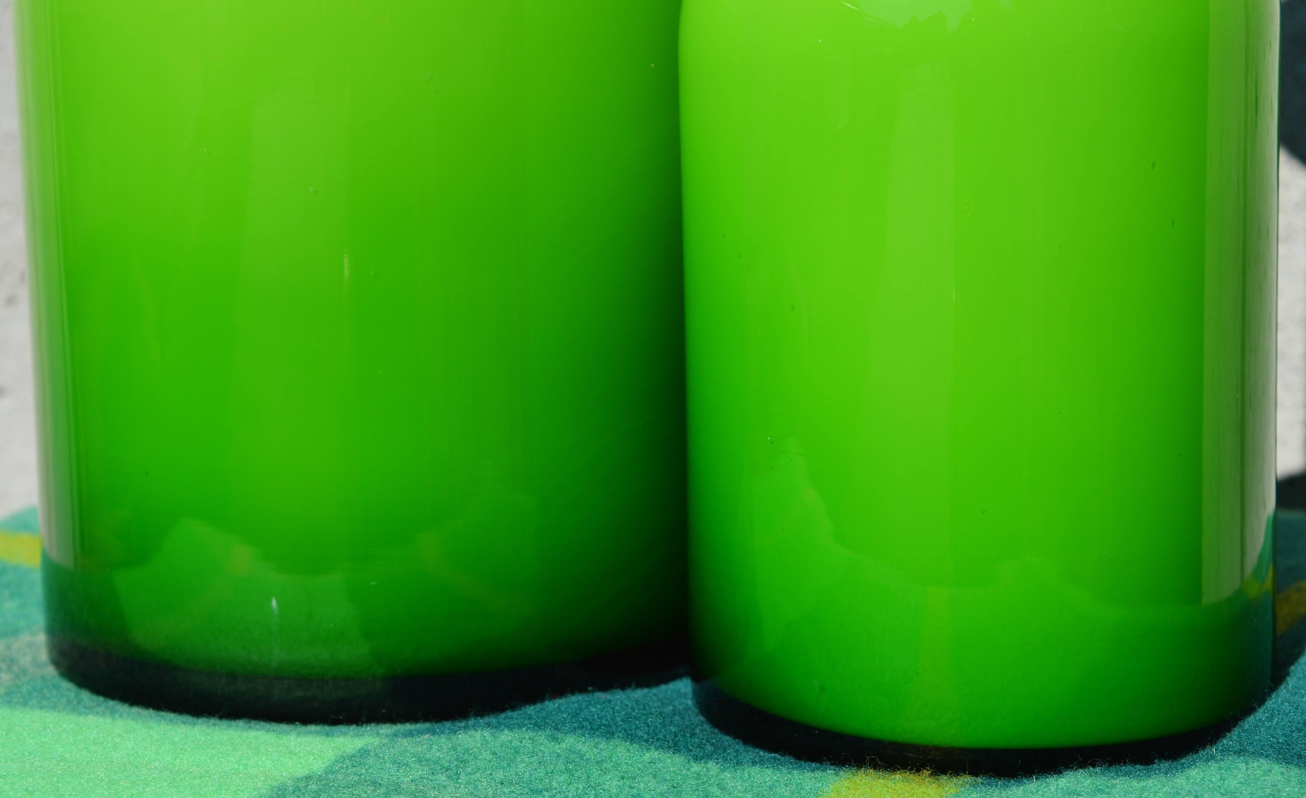 Mid-20th Century Pair of Green Glass Holmegaard Gulvases by Otto Brauer For Sale