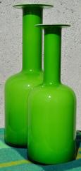 Pair of Green Glass Holmegaard Gulvases by Otto Brauer