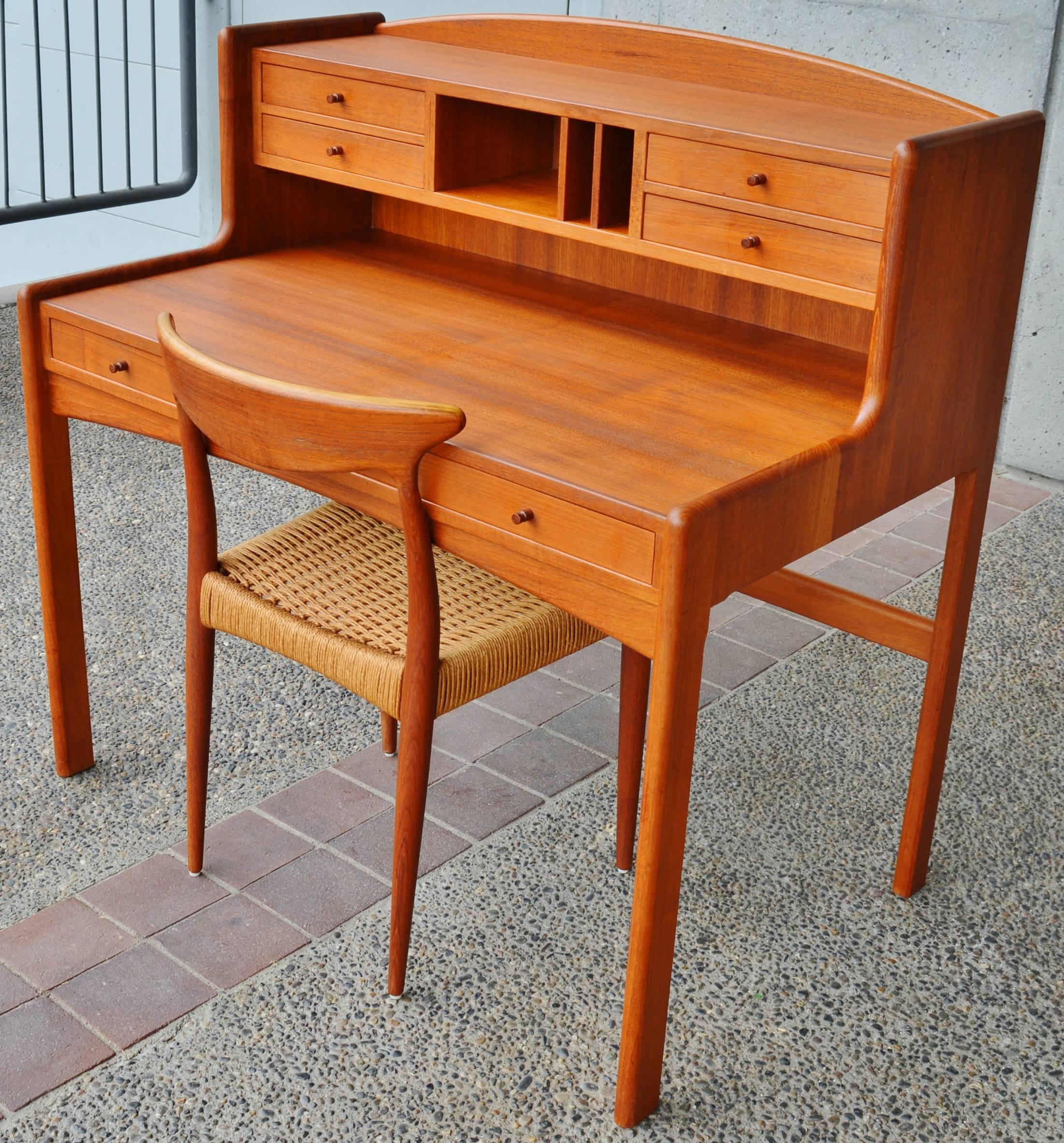 Mid-20th Century Solid Teak Desk / Sales Counter with Finished Back Danish Modern