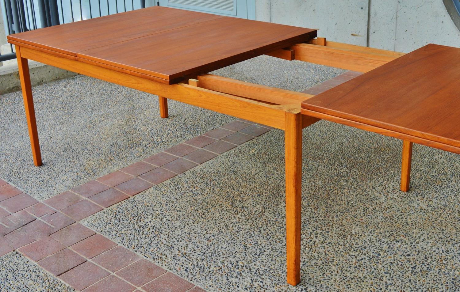 Huge Danish Teak Flip Open Leaf Dining TableNearly Doubles