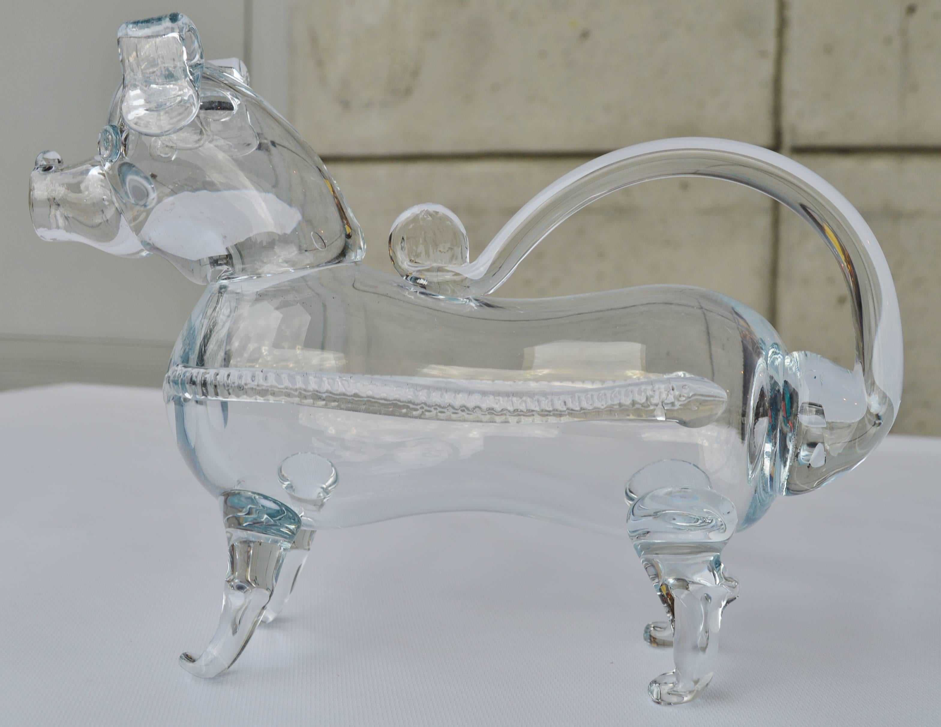 Blown Glass Holmegaard Handblown Clear Glass Dog Decanter or Gin Pig For Sale