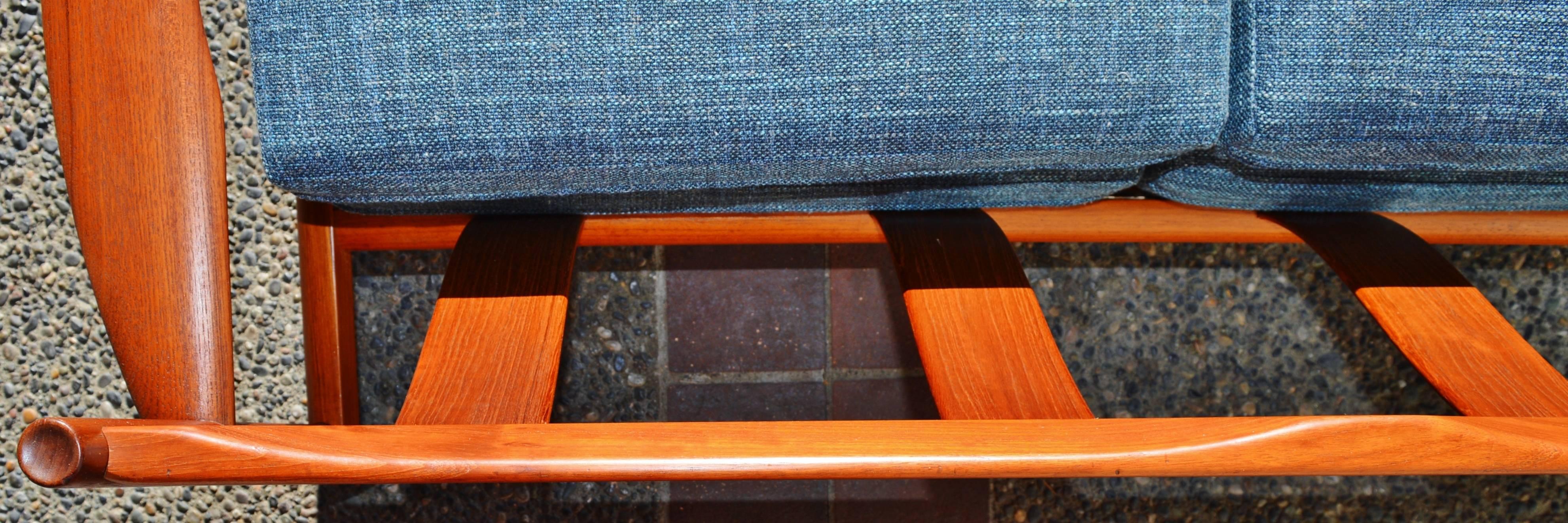 Restored Grete Jalk Teak Frame Sofa Teal Tweed for France and Sons 1